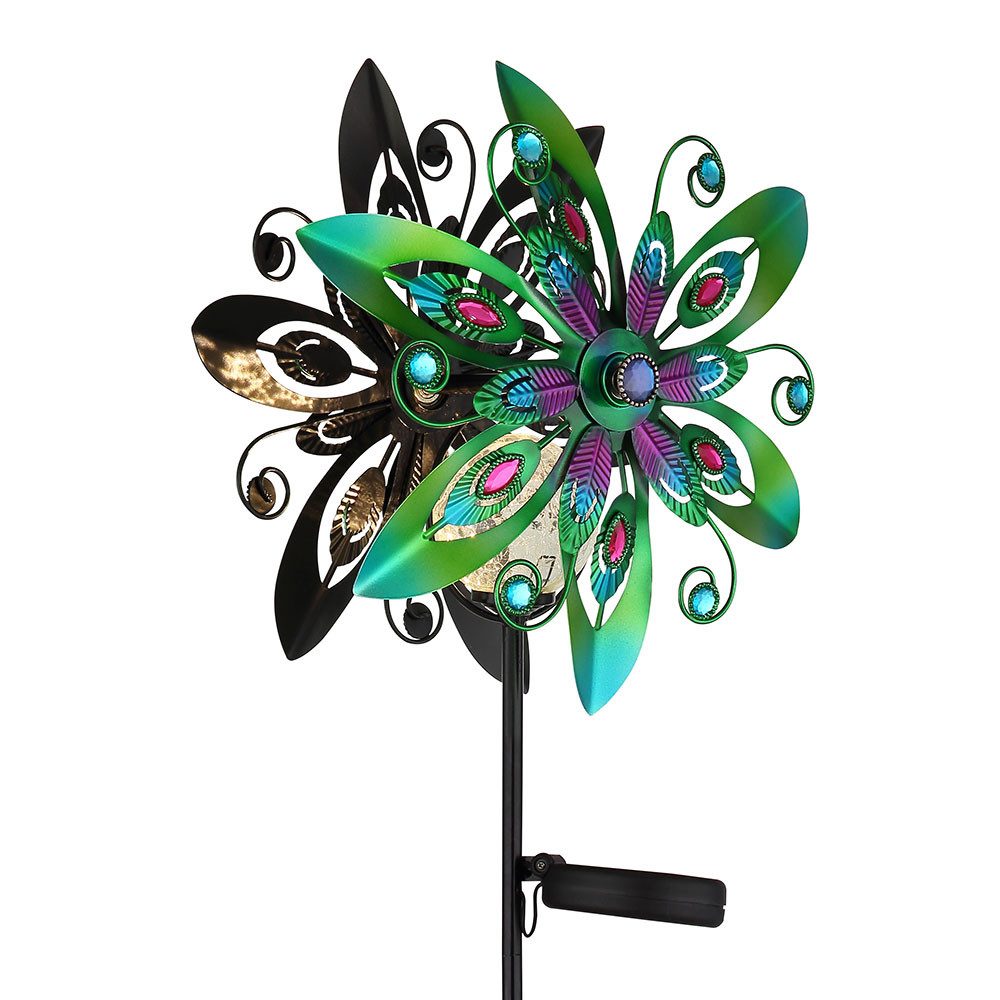 GLOBO LIGHTING LED Solarleuchte, LED-Leuchtmittel fest verbaut, Warmweiß, Solarleuchte Außenleuchte LED Windrad bunt Gartenlampe Deko H 124 cm