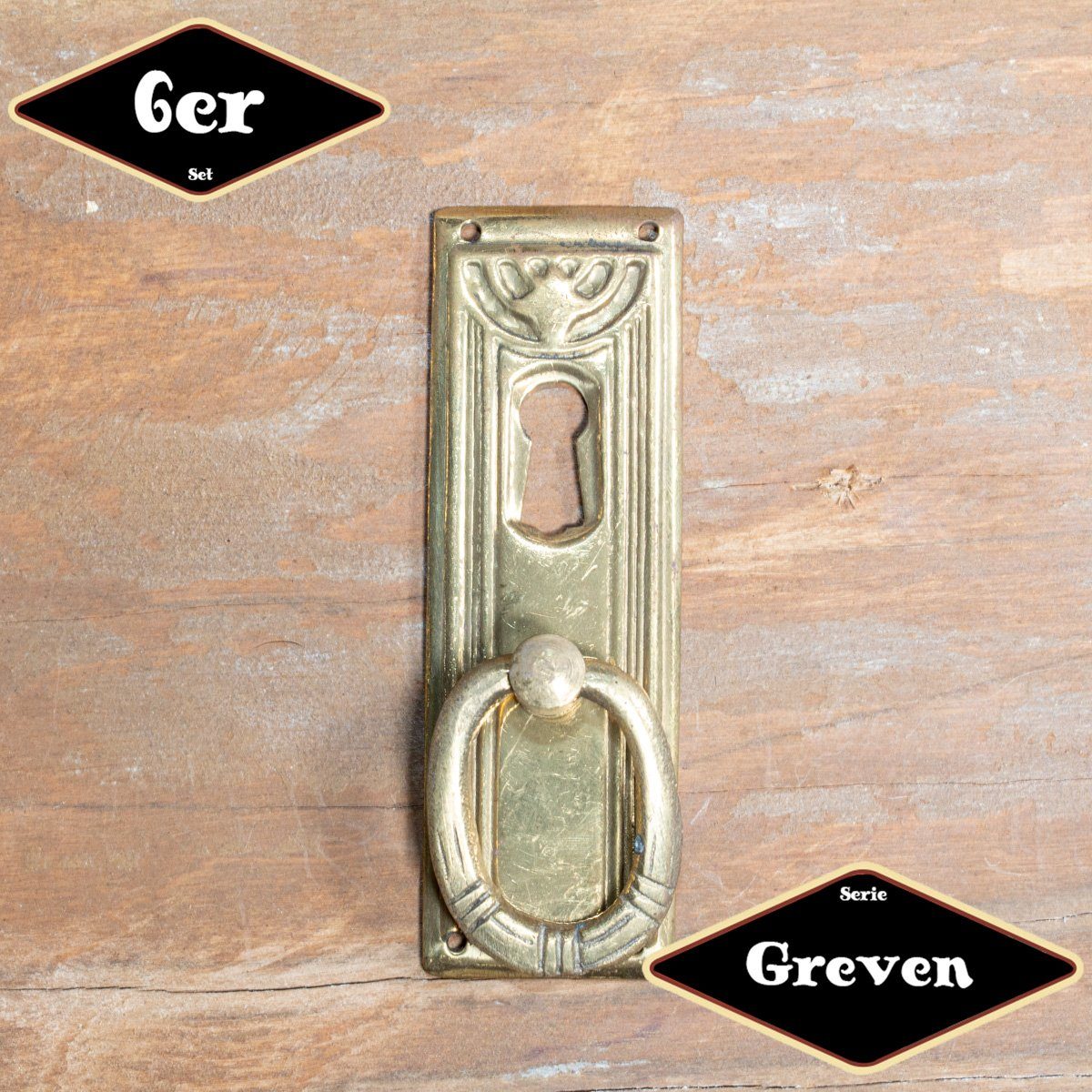 Möbelbeschlag Schubladengriff,Serie"Greven",6er Pack, Eisen in Messing gl., H8,5x4,5cm