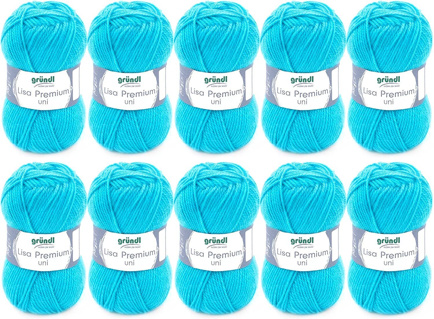 Gründl Wolle Lisa Premium Uni im 10x50g Wollpaket zum Handarbeiten Häkelwolle, (Wolle zum Stricken, Häkeln, Handarbeiten, Handstrickgarn), weich und pflegeleicht, ohne Schurwolle