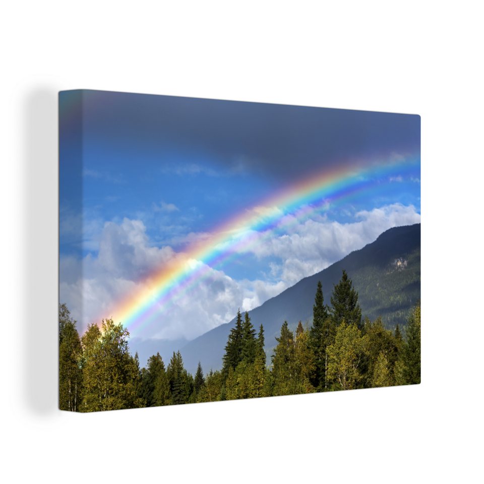 OneMillionCanvasses® Leinwandbild Ein klarer Regenbogen über den Bergen, (1  St), Wandbild Leinwandbilder, Aufhängefertig, Wanddeko, 30x20 cm