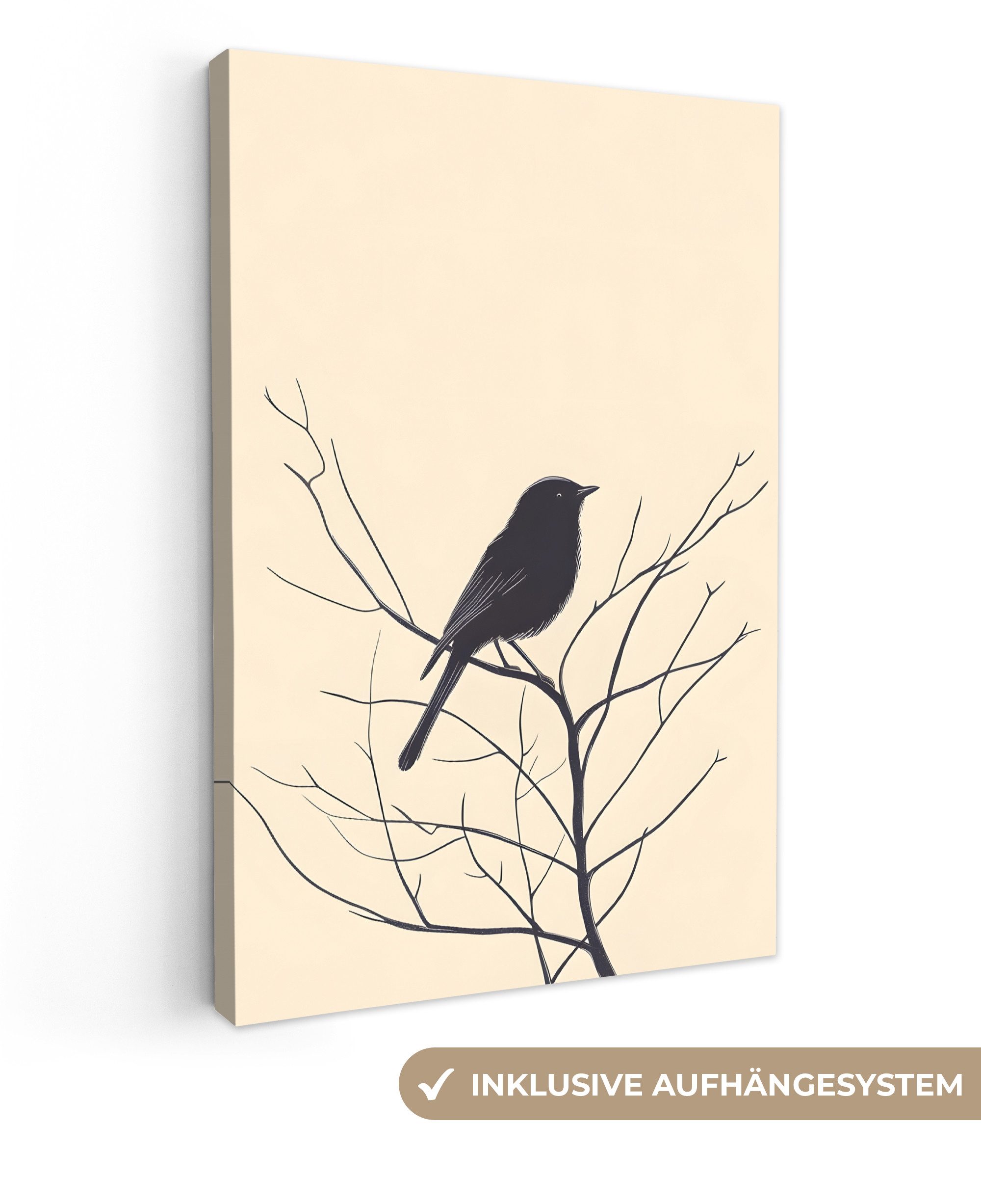 Leinwandbild Vogel - Schwarz - Zweig - Minimalistisch