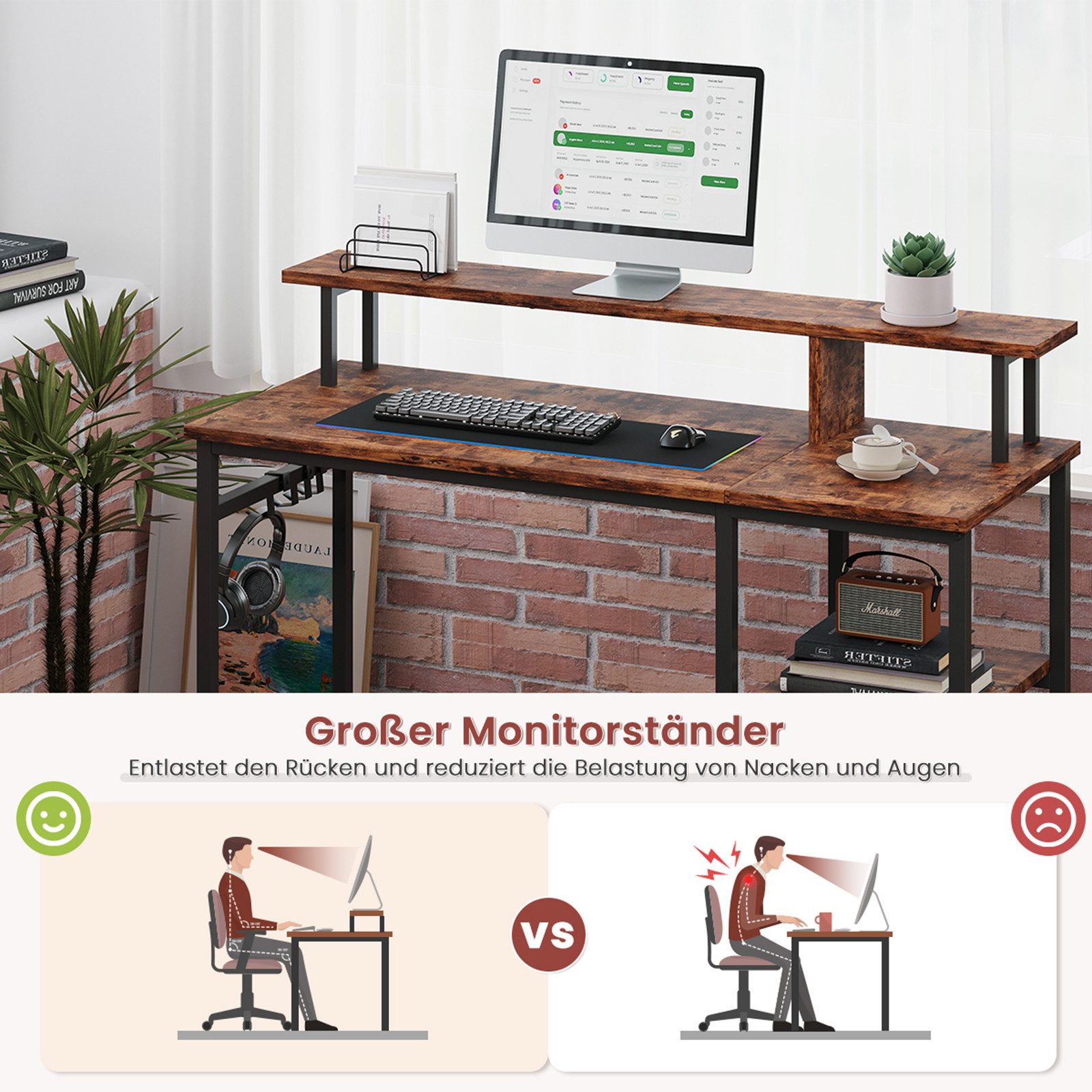 OUNUO Schreibtisch Schreibtisch Computertisch mit Monitorständer günstig online kaufen