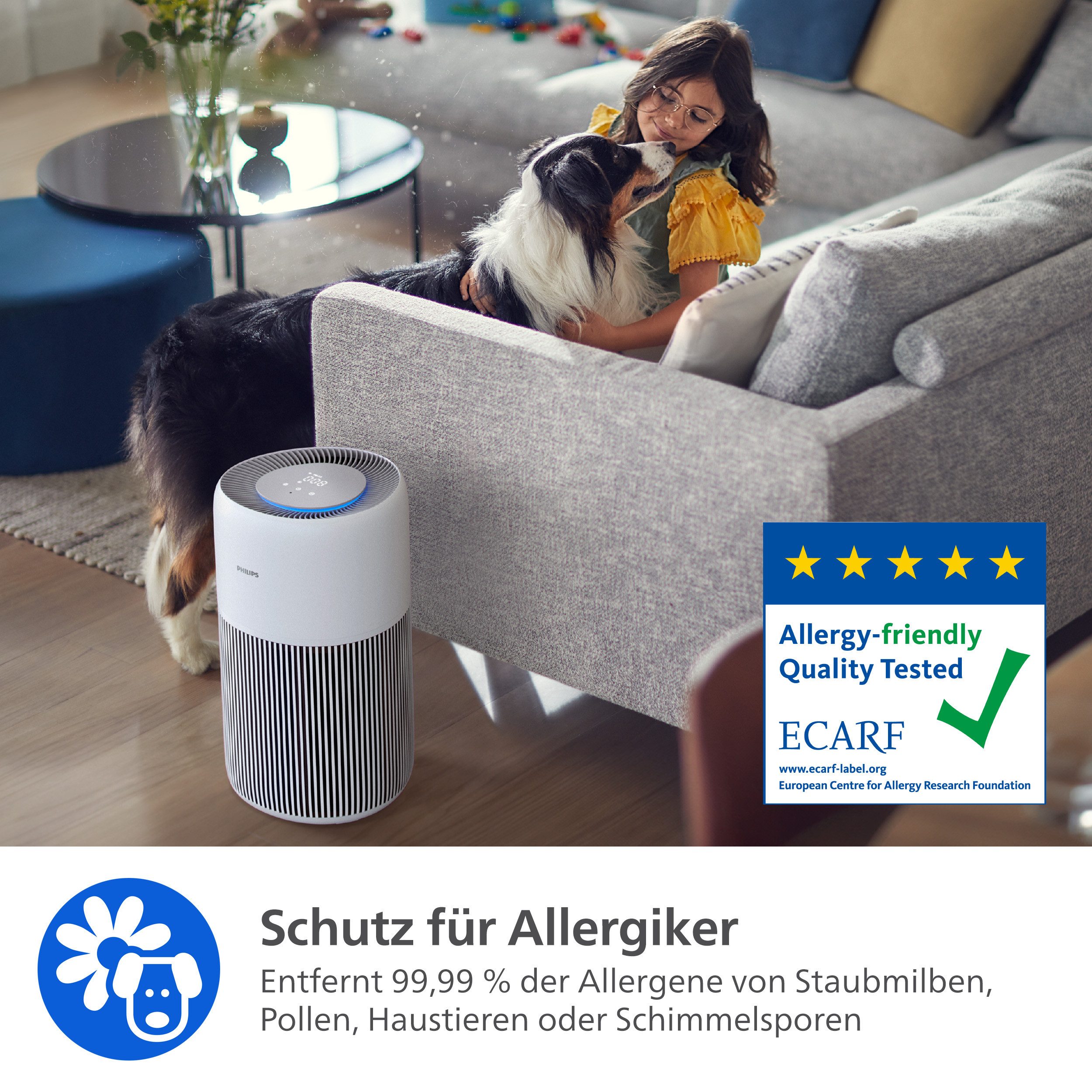 Philips Luftreiniger PureProctect Quiet 2200 Series, Luftreinigungsrate 420 m³/h, für 109 m² Räume, 3-Schichten-HEPA-Filtersystem, mit App Verbindung, leise – Bild 4 von 5