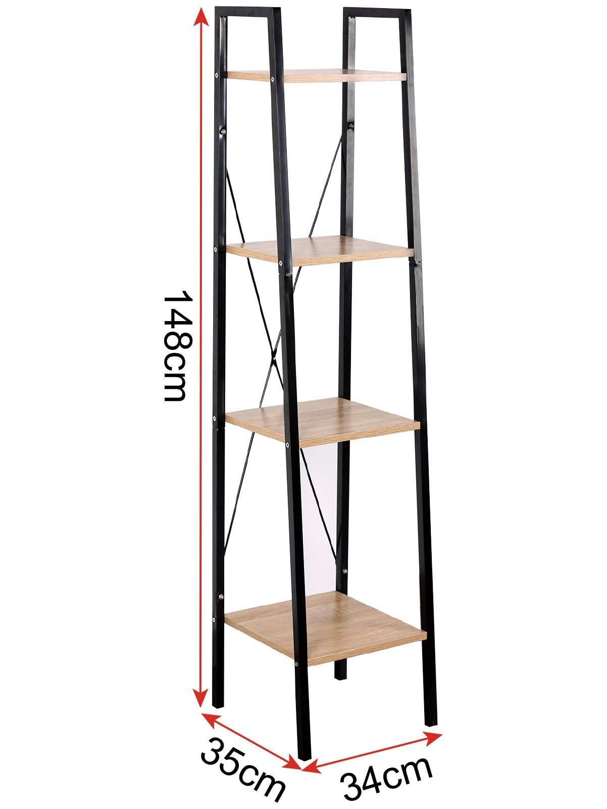 Woltu Bücherregal, 1-tlg., aus Holz und Stahl, mit 4 Ablagen, ca. 34x35x148 günstig online kaufen
