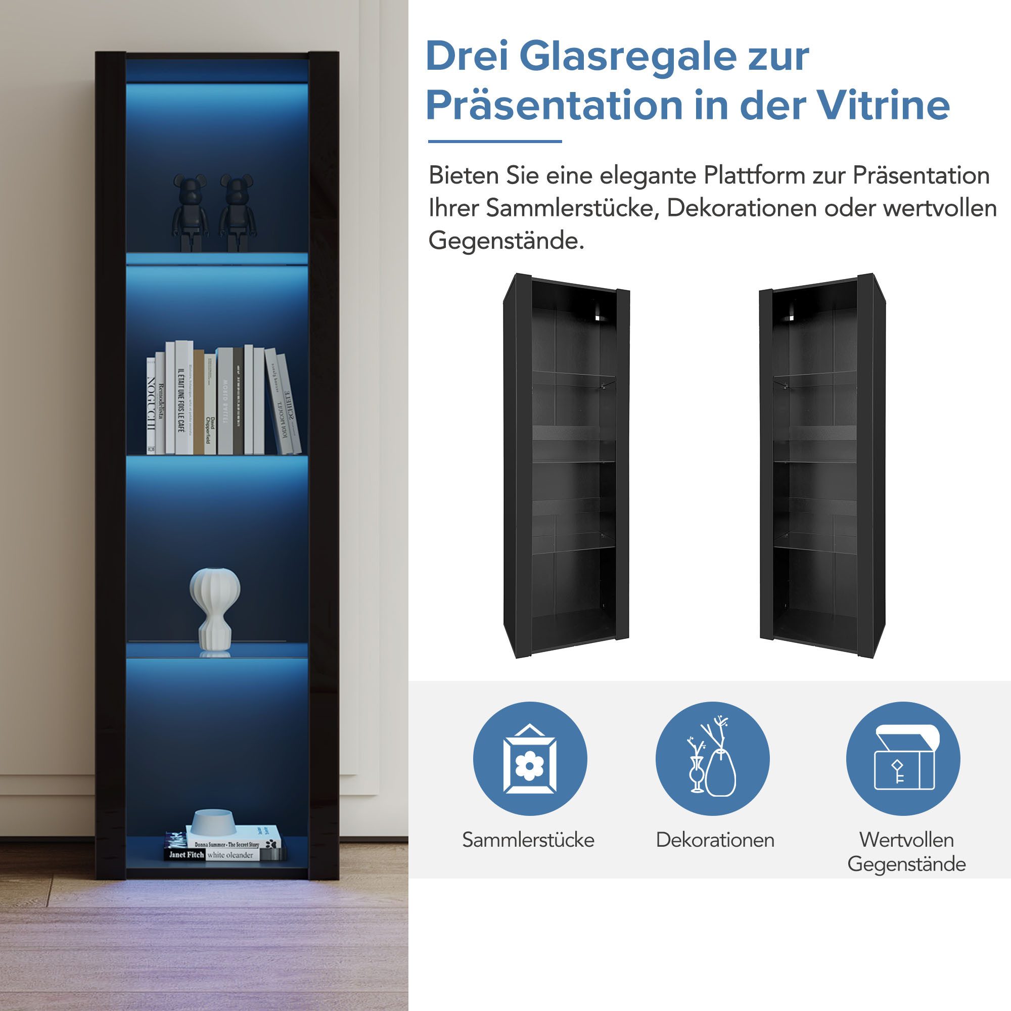 Merax Standvitrine schmal Vitrinenschrank mit 4 günstig online kaufen