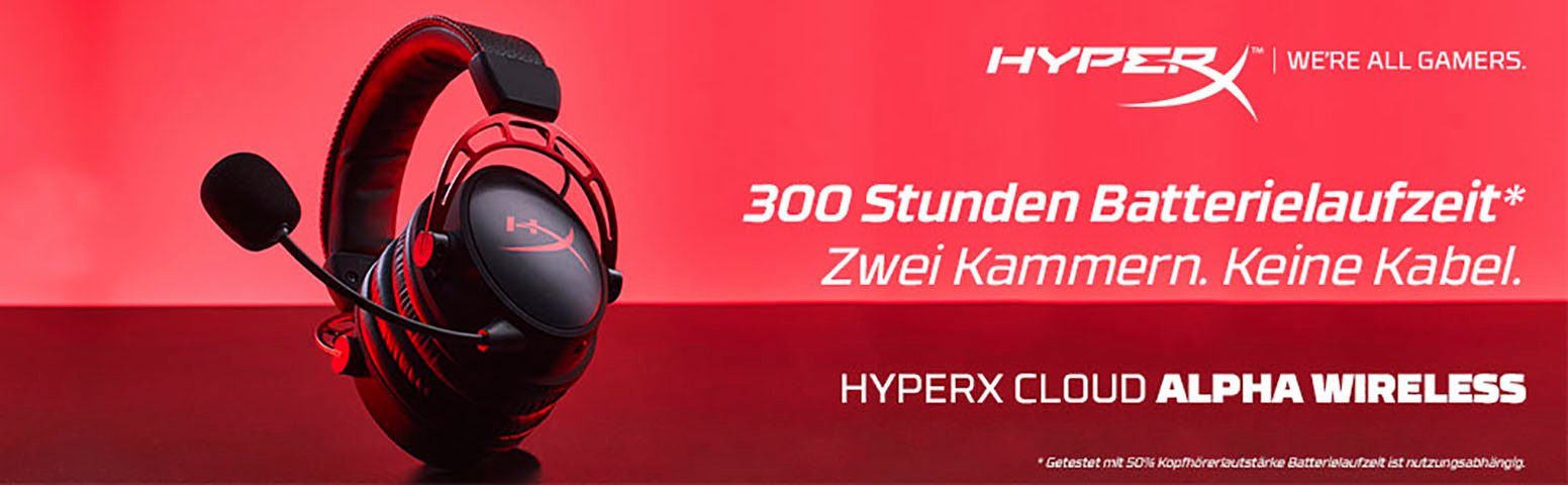 HyperX Alpha Cloud abnehmbar, Wireless Rauschunterdrückung) Gaming-Headset Ladestandsanzeige, (LED Mikrofon