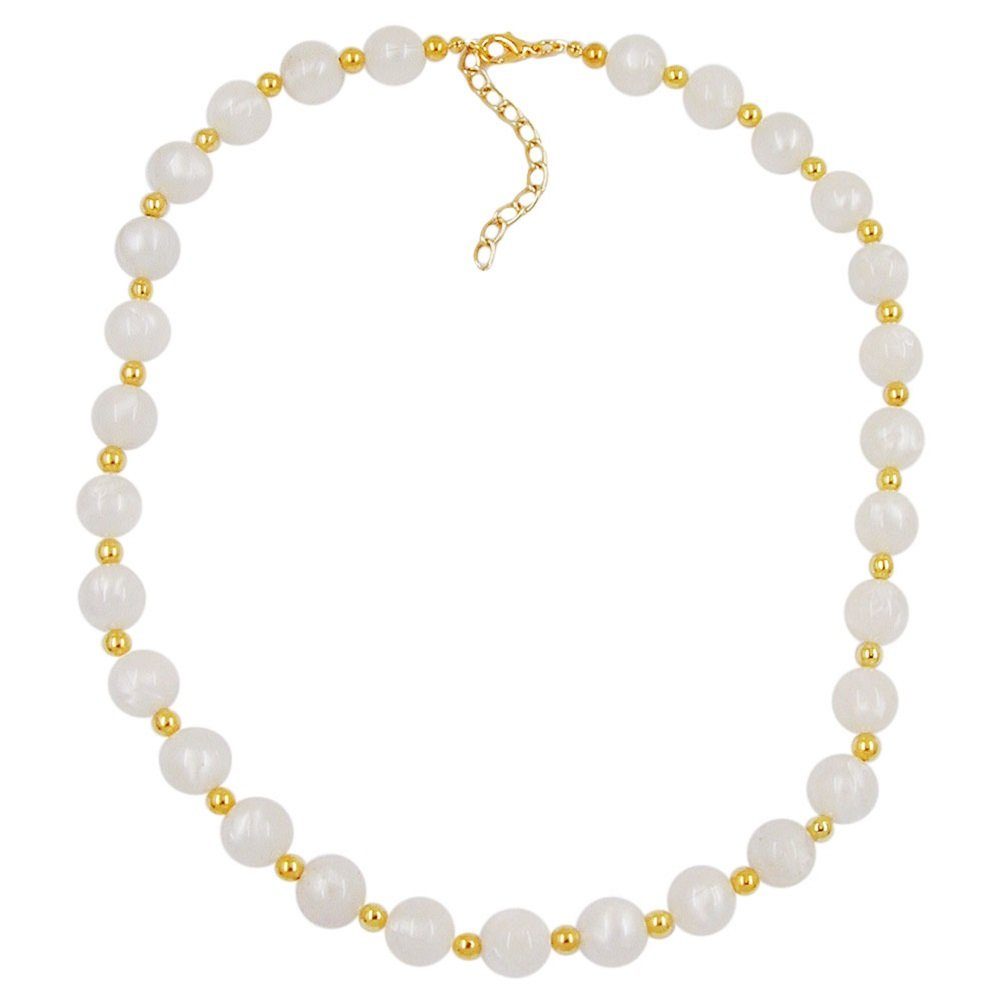 und Kunststoffperlen Modeschmuck cm, für Perlenkette Collier goldfarbene seidig-weiss 80 unbespielt Damen