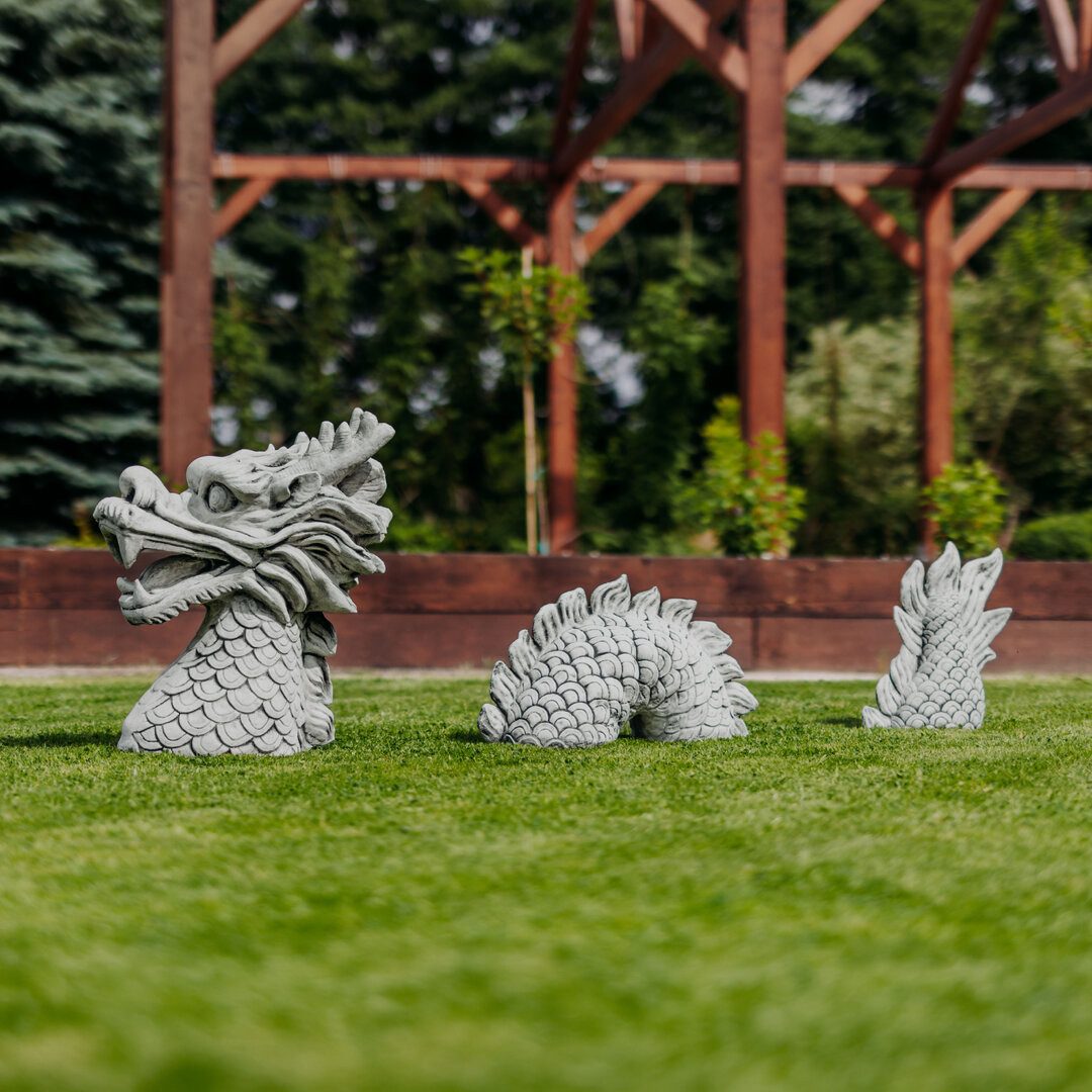 gartendekoparadies.de Gartenfigur 3-teiliger chinesischer Drachen, Steinfigur, H. 61 cm, 90 kg, Frostsicher