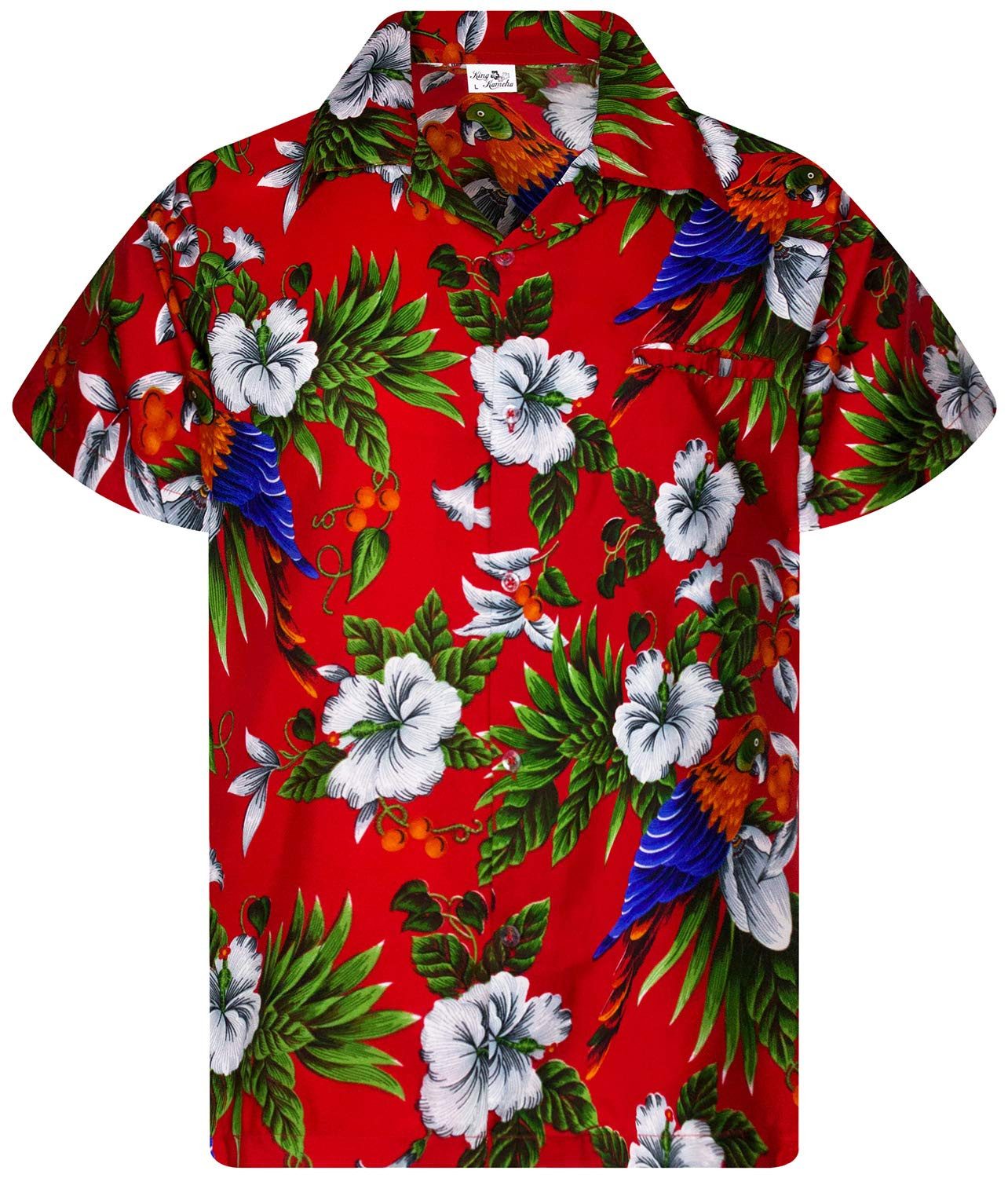 King Kameha Hawaiihemd Cherry Parrot Kids Funky Hawaii-Hemd Kinder Kurzarm Front-Tasche