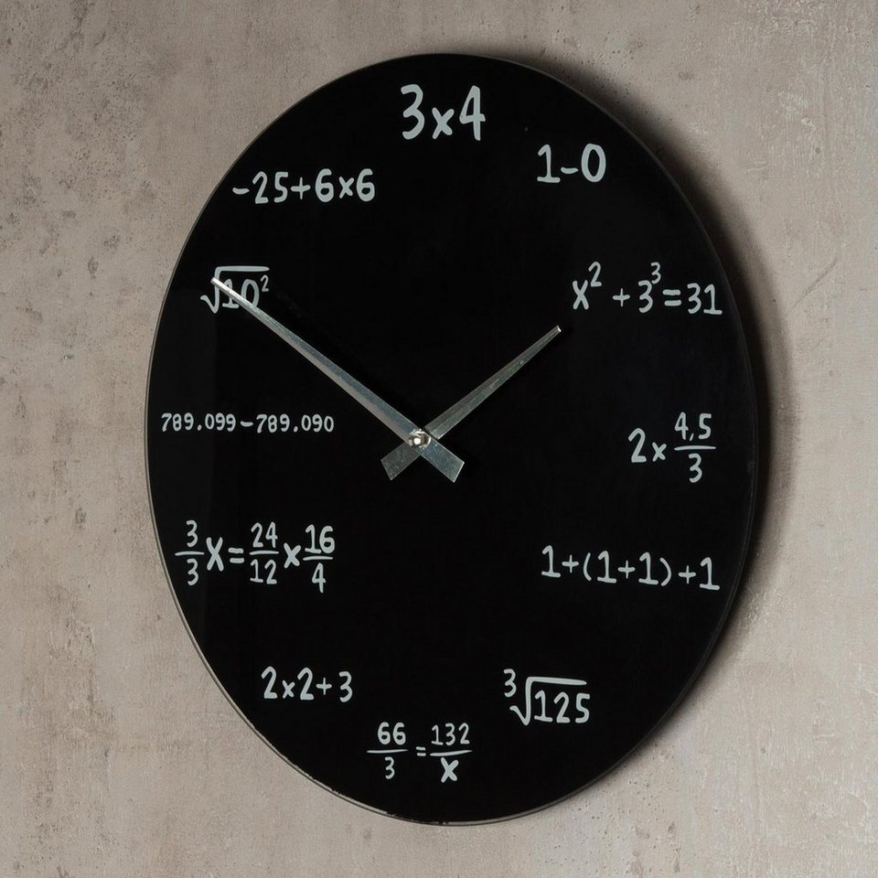 Levandeo® Wanduhr (Wanduhr Glas 35cm rund Mathe Mathematik schwarz Design)