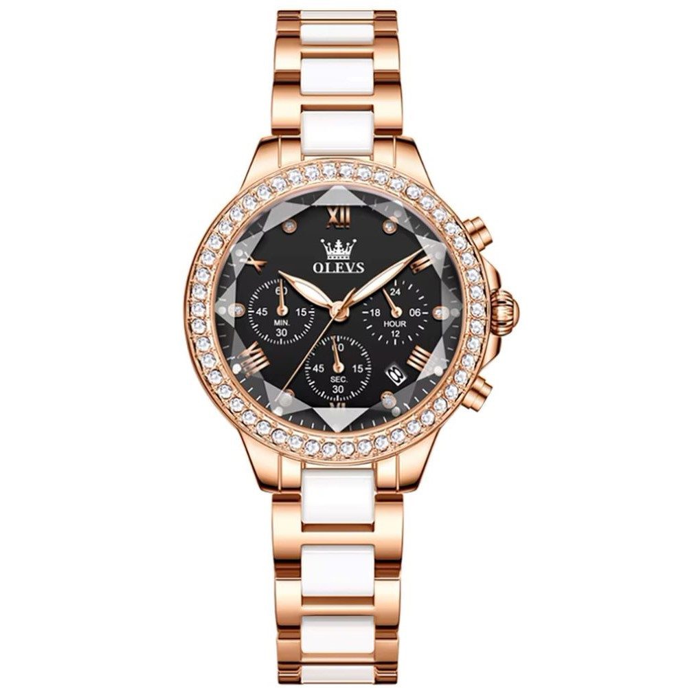 Tidy Quarzuhr Geschenkset Damenuhr Keramik Roségold Schwarz Luxus Chronogra günstig online kaufen