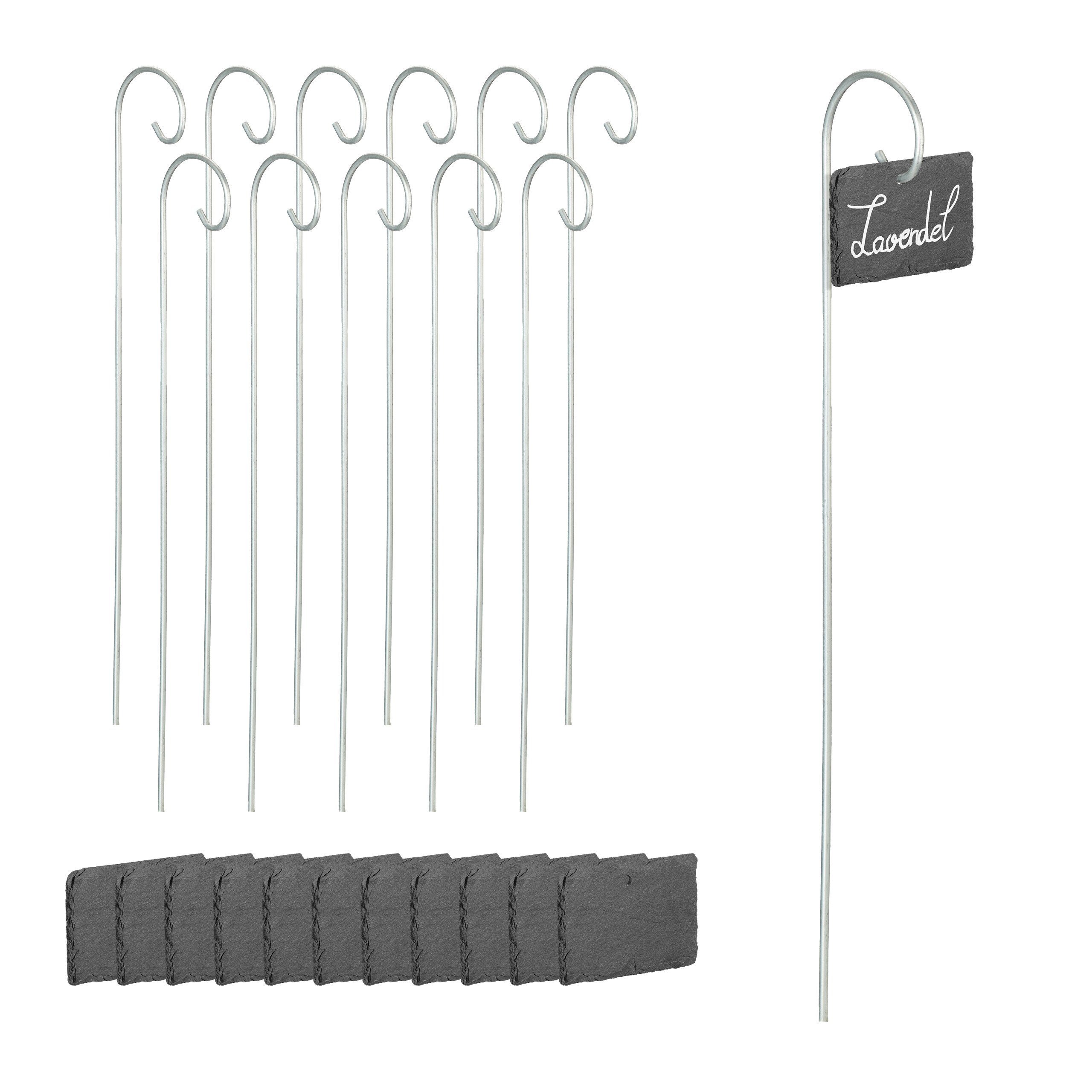 relaxdays Gartenstecker 12 Schiefer-Pflanzenschilder mit Stab