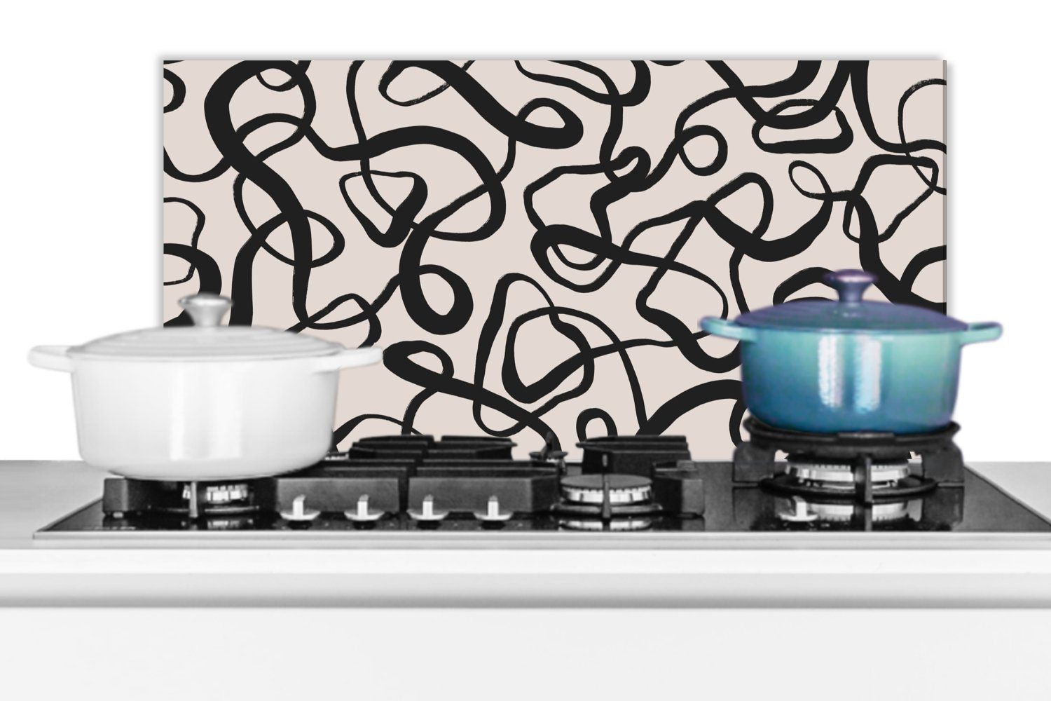 gegen für - Linien Beige, Küchenrückwand 60x30 Kunst Schmutzflecken Schwarz Küchen - Wandschutz, (1-tlg), cm, und MuchoWow - Fett