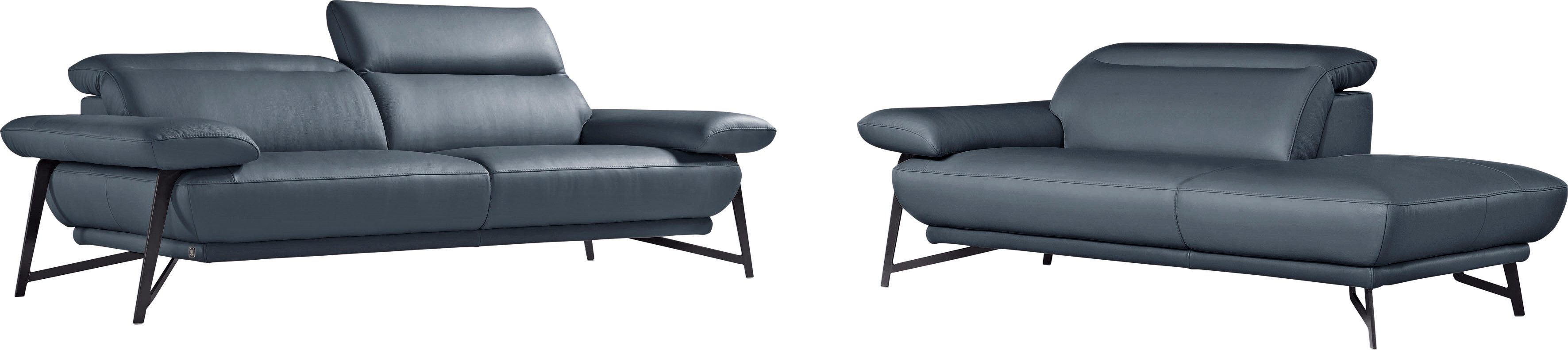 Egoitaliano Sofa Anais, Design mit hohem Sitzkomfort, Fußfarbe schattengrau, Set, Kopfteil verstellbar, Leder BULL, smoke