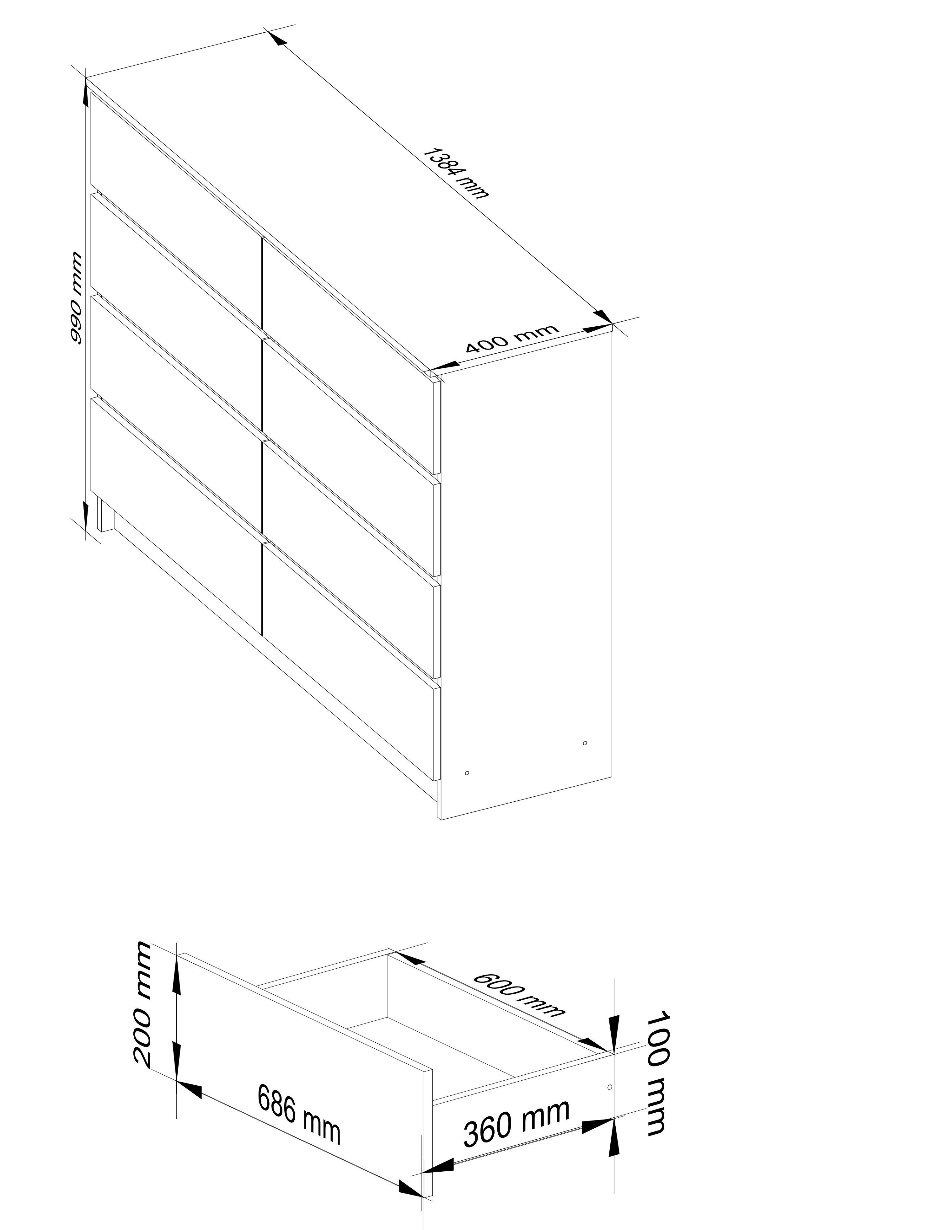 Raumhirsch Furniture Kommode mit 8 Schubladen 138 cm breit Holz Schrank, (viele Farbvarianten - Maße: 138 x 90 x 40 cm) - Hochwertig & stabil