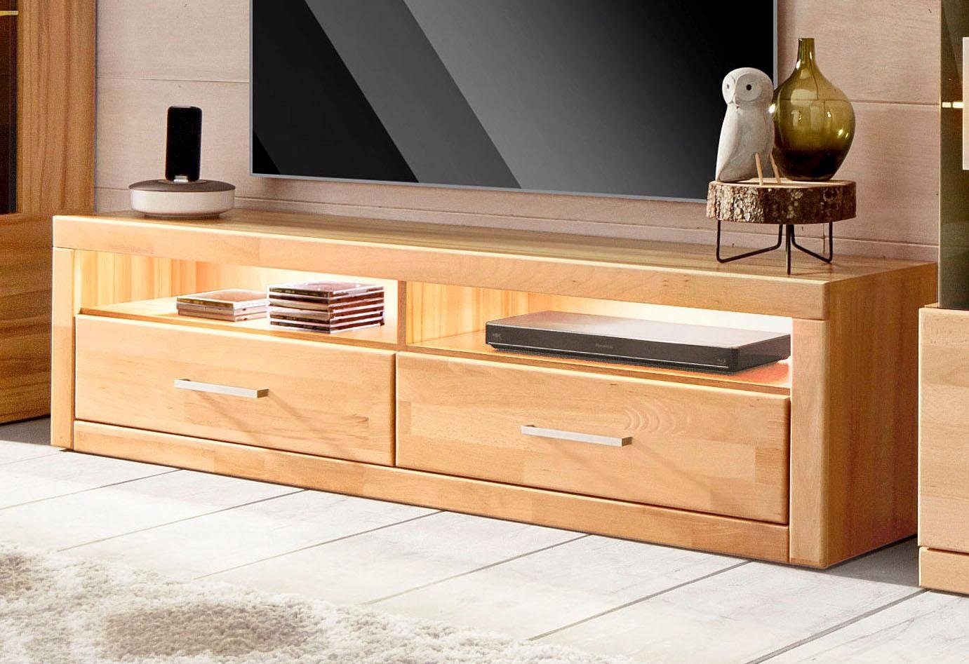 OTTO home Lowboard Ribe,140cm breit,38cm hoch mit 2 Klappen,Oberplatte aus Massivholz, Holz massiv, Holzwerkstoff, Metall Griffe,2 Klappen