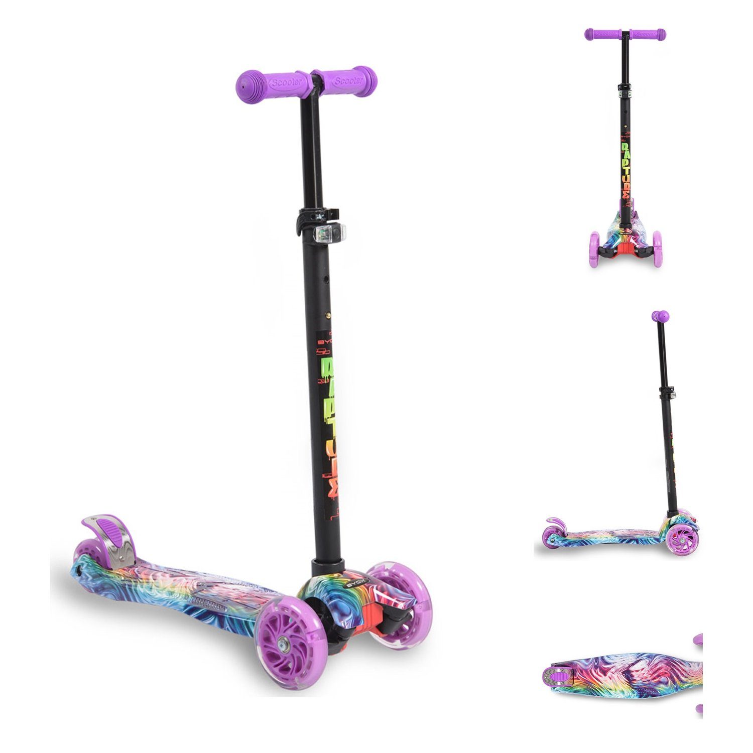 Byox Cityroller Kinderroller Rapture Aluminium, aus Alu, Wassertransferdruck, PU Leuchträder lila