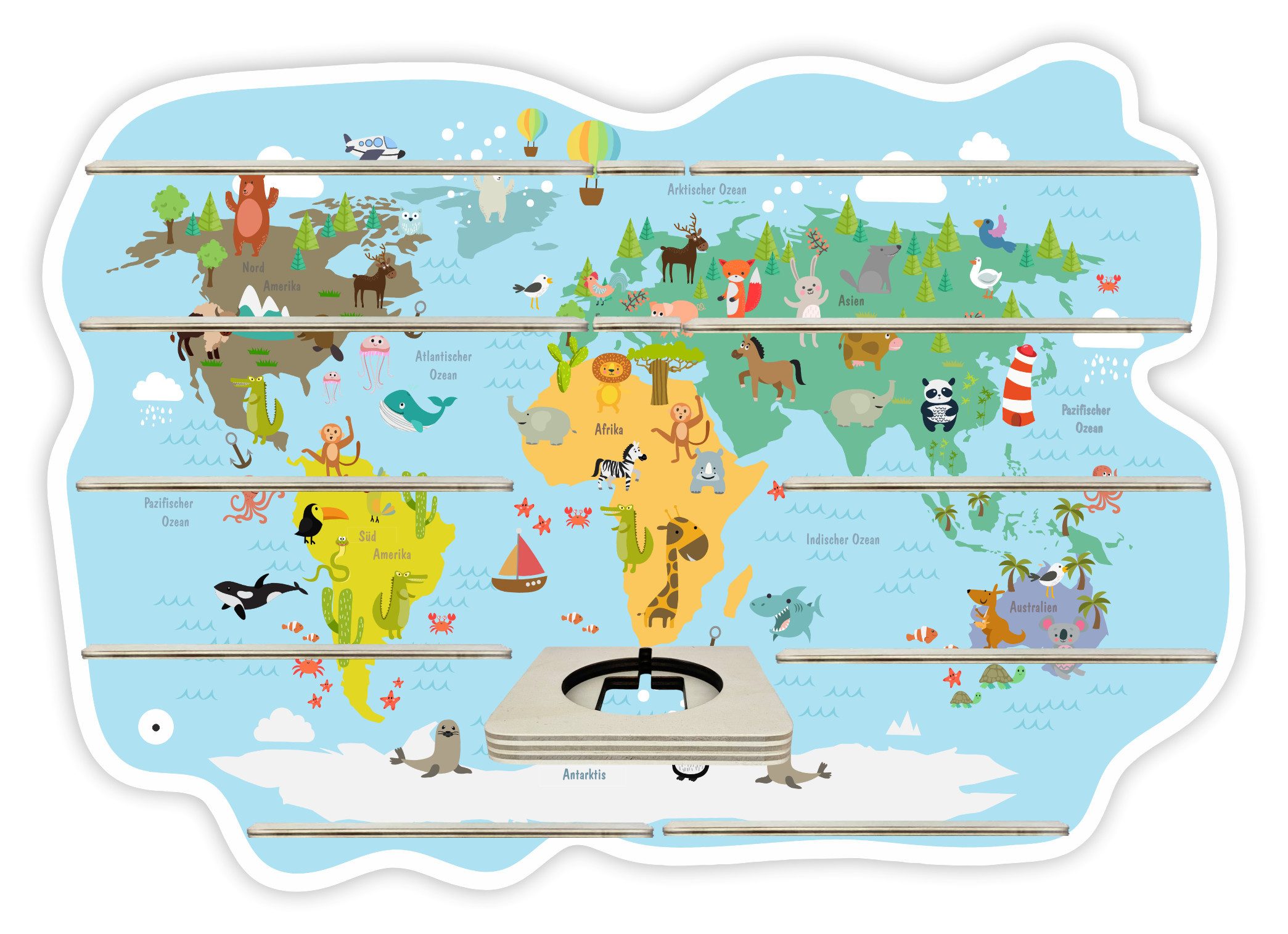 Farbklecks Collection ® Wandregal Regal für Musikbox - Weltkarte Kinder