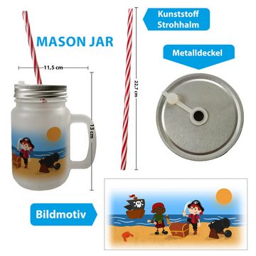 speecheese Glas Kleine Piraten Mason Jar Henkel Trinkglas mit Deckel