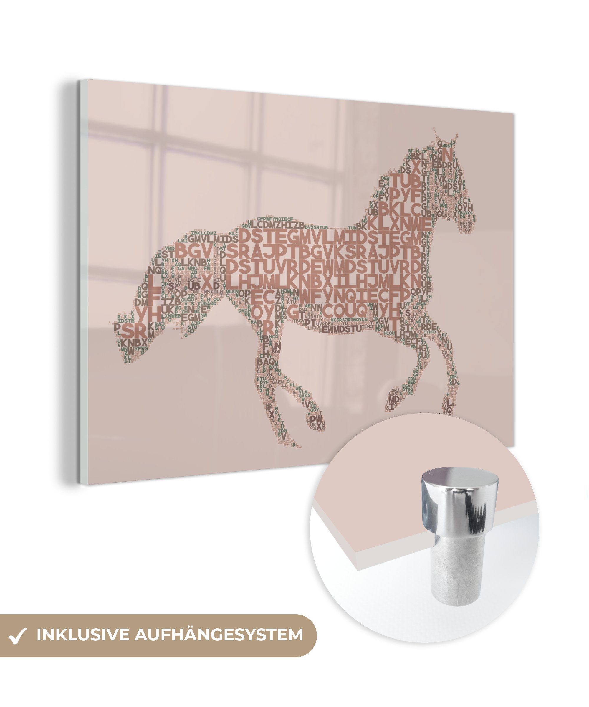 MuchoWow Acrylglasbild Pferd - Briefe - Rosa - Mädchen - Kinder - Mädchen, (1 St), Glasbilder - Bilder auf Glas Wandbild - Foto auf Glas - Wanddekoration