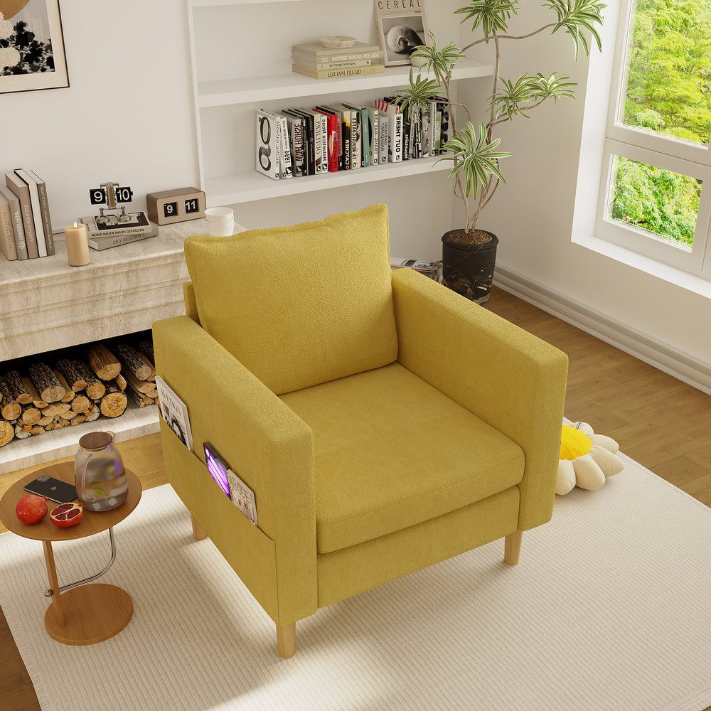 Odikalo XXL-Sessel Loungesessel Chenille Relaxsessel Einzelsessel mit Aufbewahrungstasche (Freizeitstuhl mit bequemem Kissen, ideal für Innenräume im nordischen Stil und Leseecken)