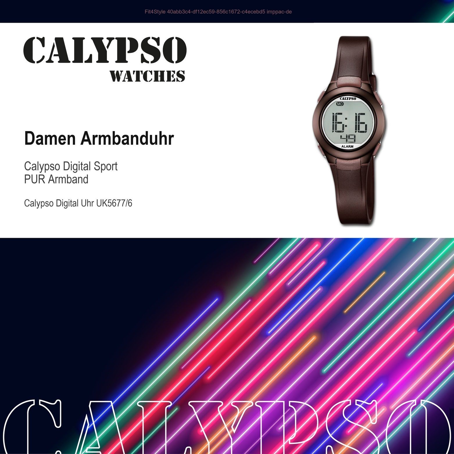 braun, Armbanduhr Kunststoffband, Uhr K5677/6 WATCHES CALYPSO Digitaluhr Sport rund, Damen Calypso PURarmband Damen