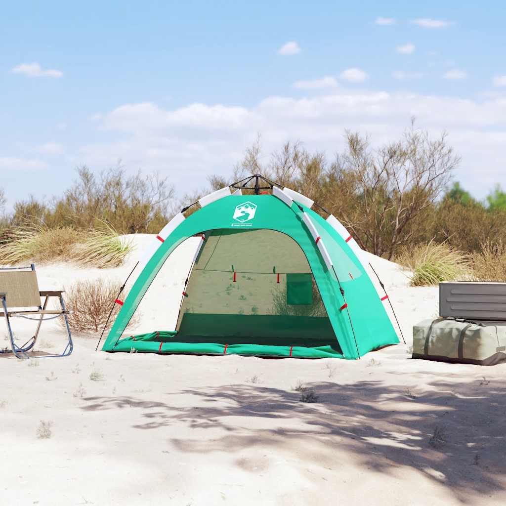 furnicato Strandmuschel Strandzelt Quick-Release 201x146x125 cm Meergrün, Sonnenschutz-Zelt mit 2 Fenstern, Sandsäcken und Tragetasche – Bild 3 von 5