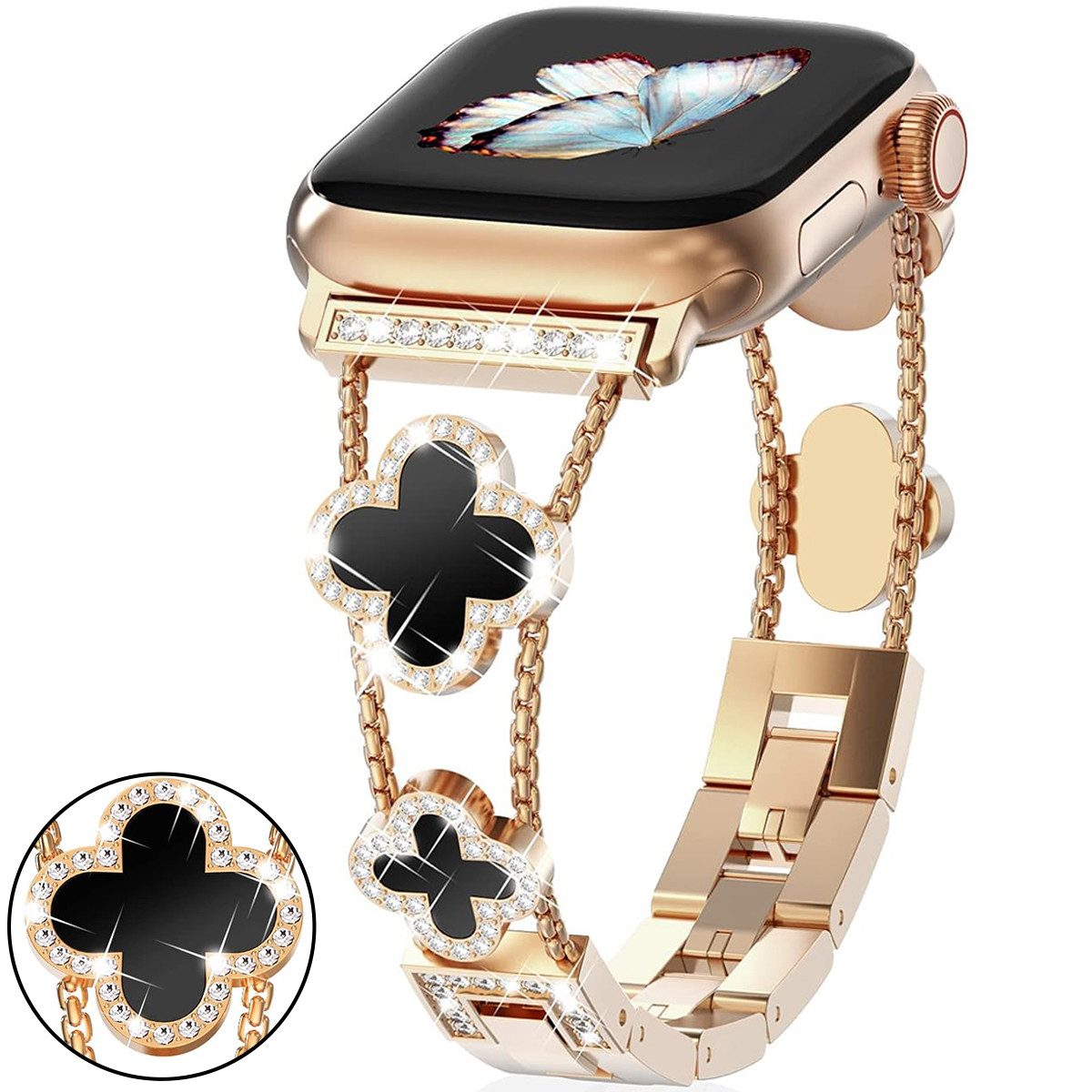 RWEUOQ Smartwatch-Armband Smartwatch Armband Edelstahl Armband Kompatibe für Apple Watch, Diamant Ersatzarmbänder für iWatch serie 12345678 Armband
