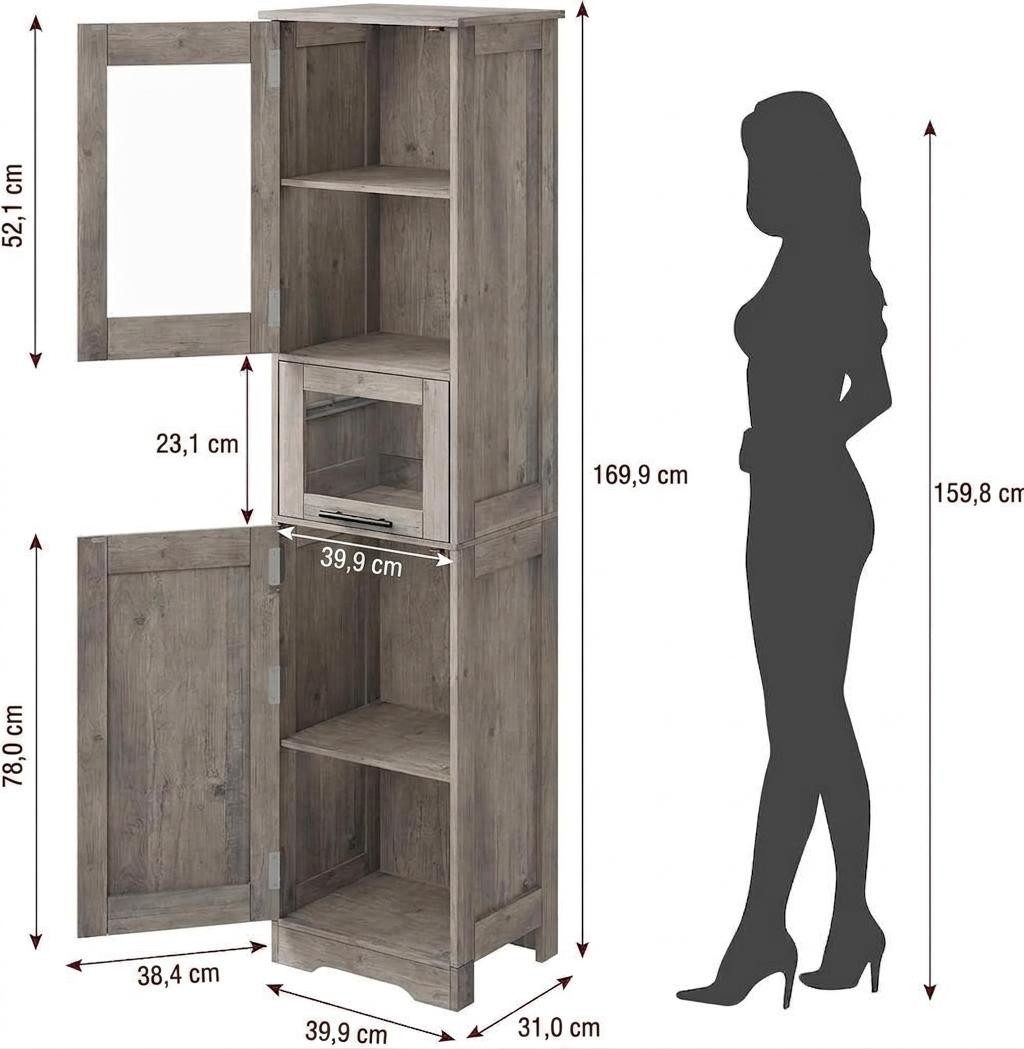 GarveeMore Hochschrank Badezimmerschrank Badschrank Badkommode Badezimmermöbel – Bild 3 von 5