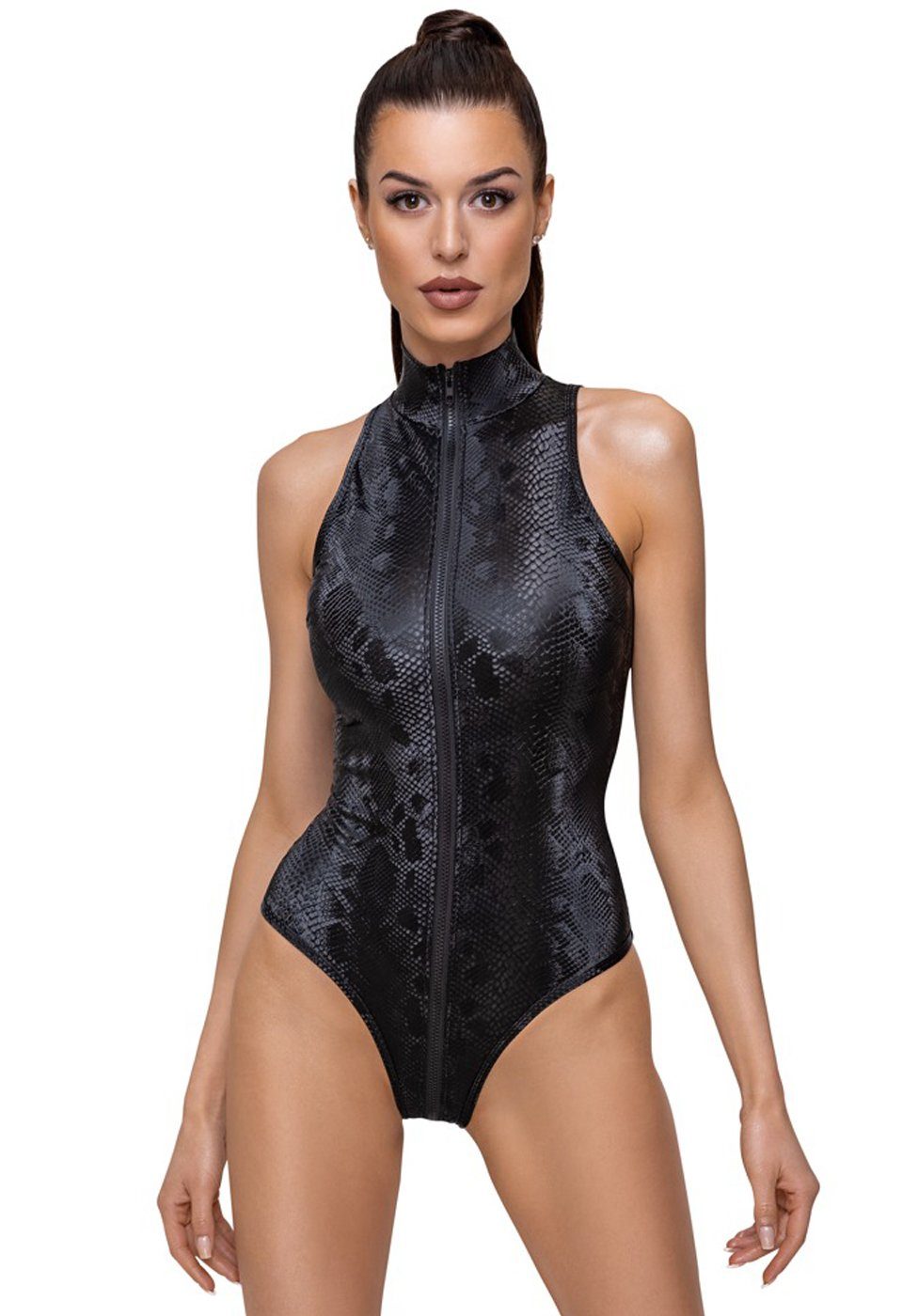 Cottelli Collection Body Schlangenhaut-Optik Body mit Reißverschluss - schwarz (1-tlg) mattglänzend schillernd