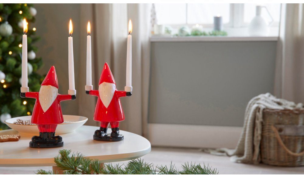 Schneider Kerzenhalter Weihnachtsdeko rot für Christbaumkerzen (Set, Weihnachtsmänner, 2 St)