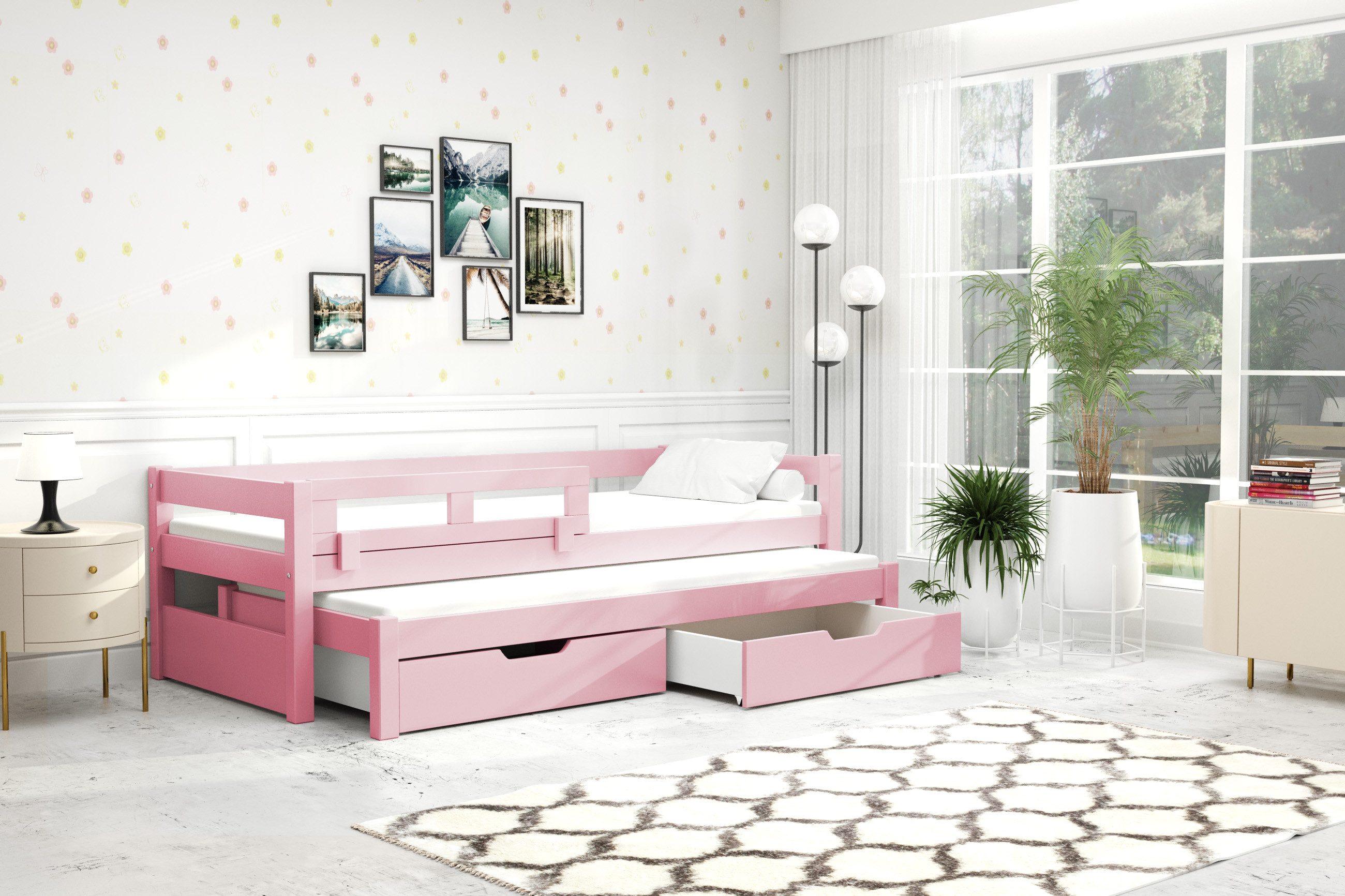 thematys Kinderbett mit Rausfallschutz und Ausziehbett günstig online kaufen