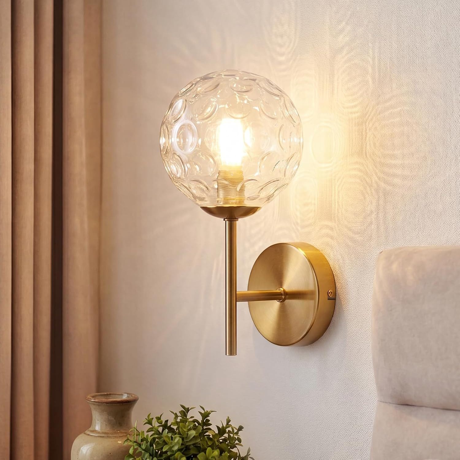 ZMH Wandleuchte T-förmige Wandlamp in Gold-Optik, klares Glas, Augenschutz, ohne Leuchtmittel, Goldene Kugelglas, G9-Fassung, sanftes dekoratives Licht.