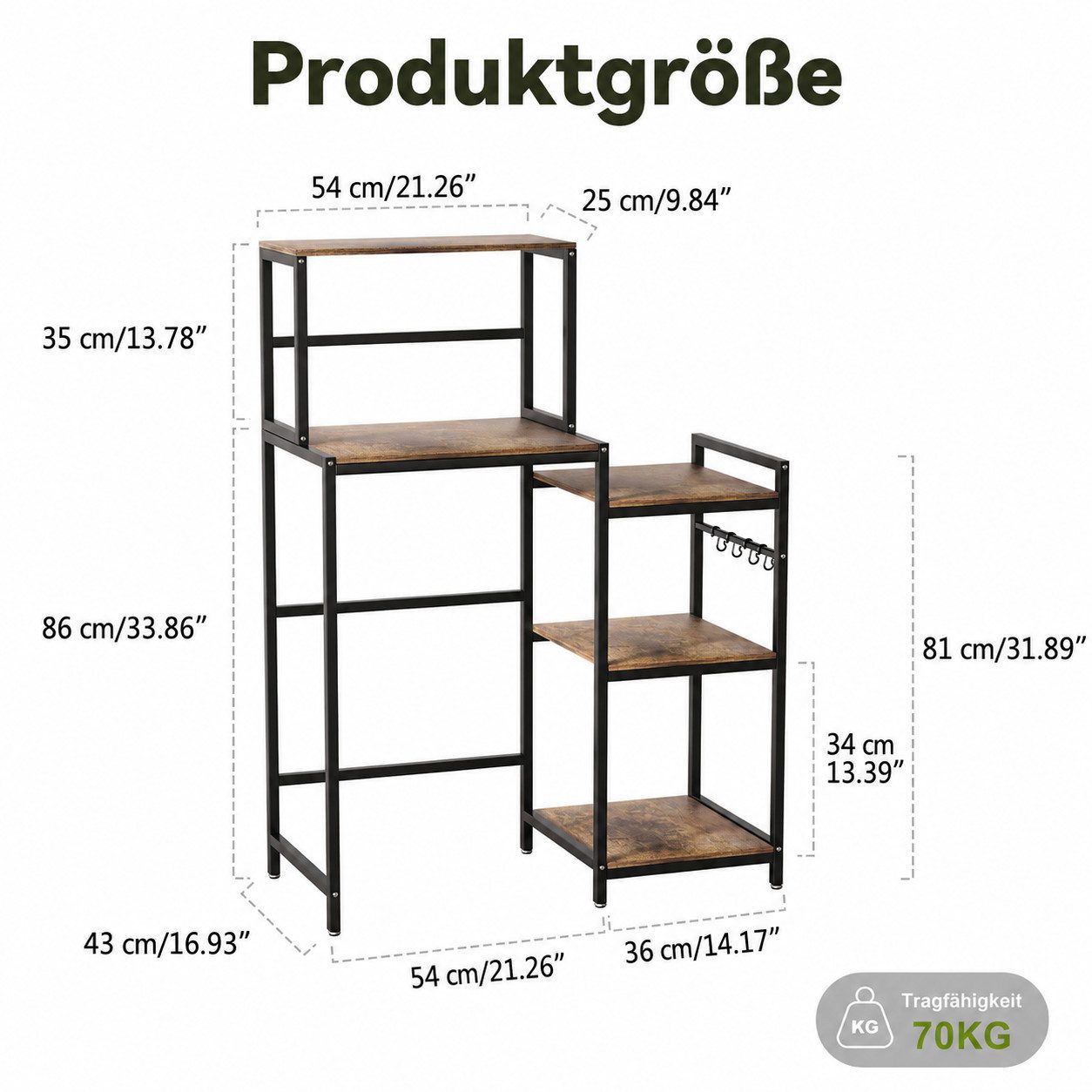Rutaqian Standregal Mini Kühlschrank Regal, Mini Fridge Stand with Storage Microwave Stand, Kühlschrankregal 5 Ebenen, Over Fridge Storage aus Stahl und Holz