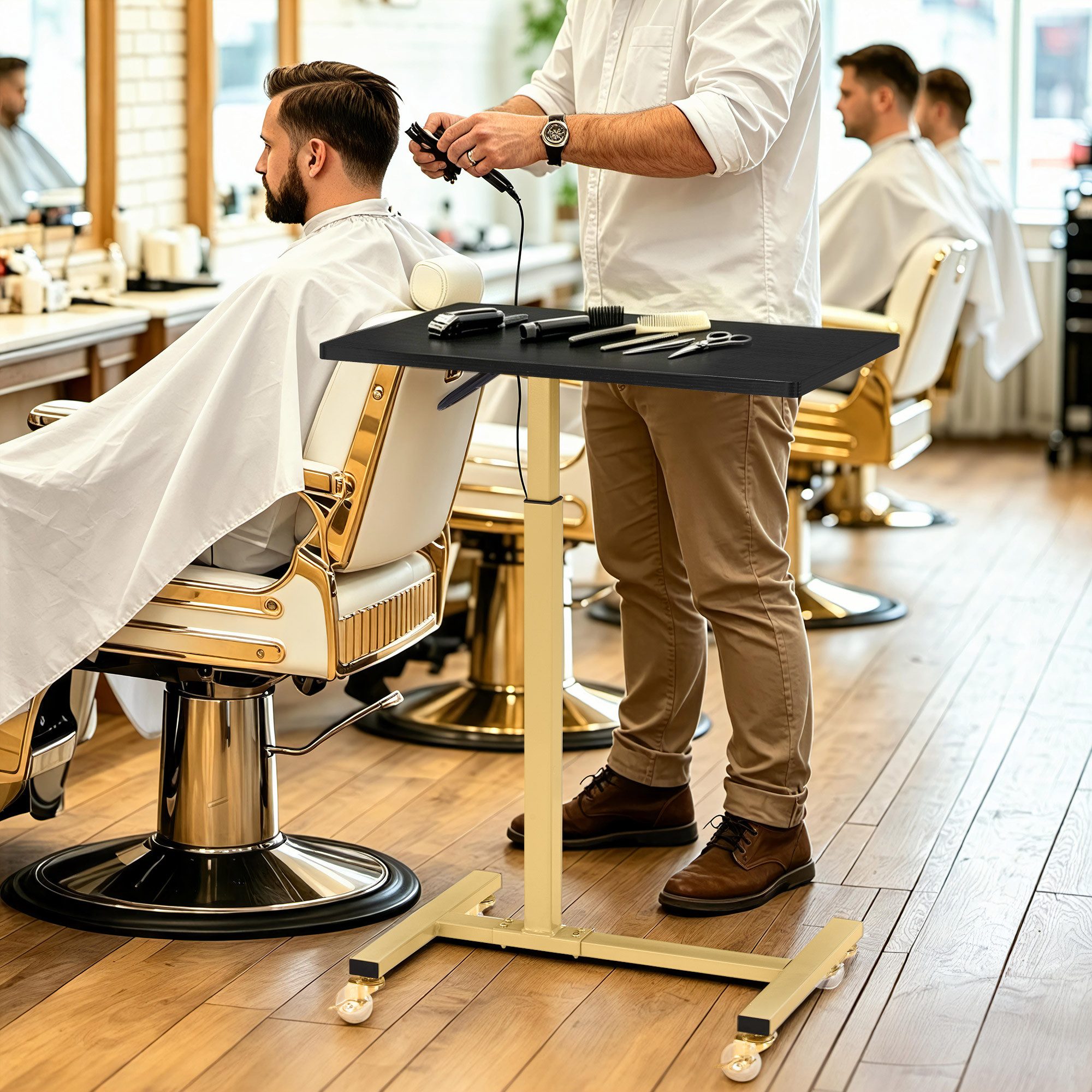 Barberpub Beistelltisch BarberPub Beistelltisch mit Rollen, Pflegetisch Höhenverstellbar, 2832, höhenverstellbar, drehbar, C-Form, Betttisch, Friseurwagen