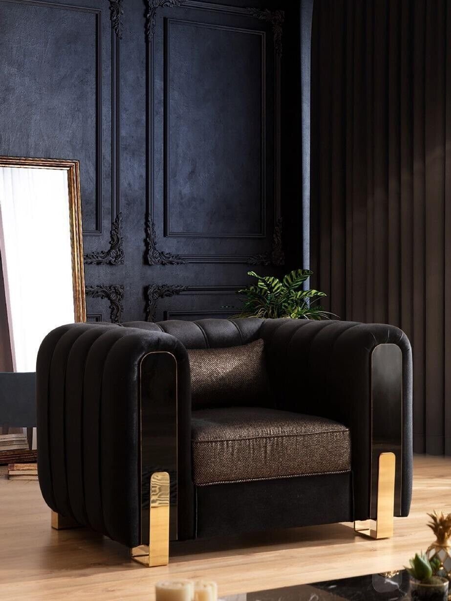 1x Luxus, Set Sessel Made 3-Sitzer Stoffsofas Sessel ohne Couchtisch), 1x Wohnzimmer-Set (2-St., in Dreisitzer Europa JVmoebel Luxus Moderne Couchgarnitur +