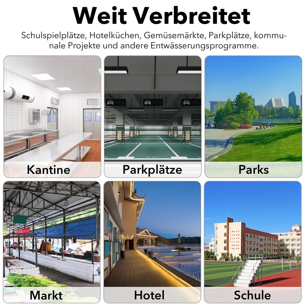 Melko Regenrinne Entwässerungsrinne Stegrost A15 Entwässerungskanal Kunststoff Stahl,A15, Stück, Set, inkl. 2 Endkappen, Kanalanschluss-SET und Diebstahlschutz