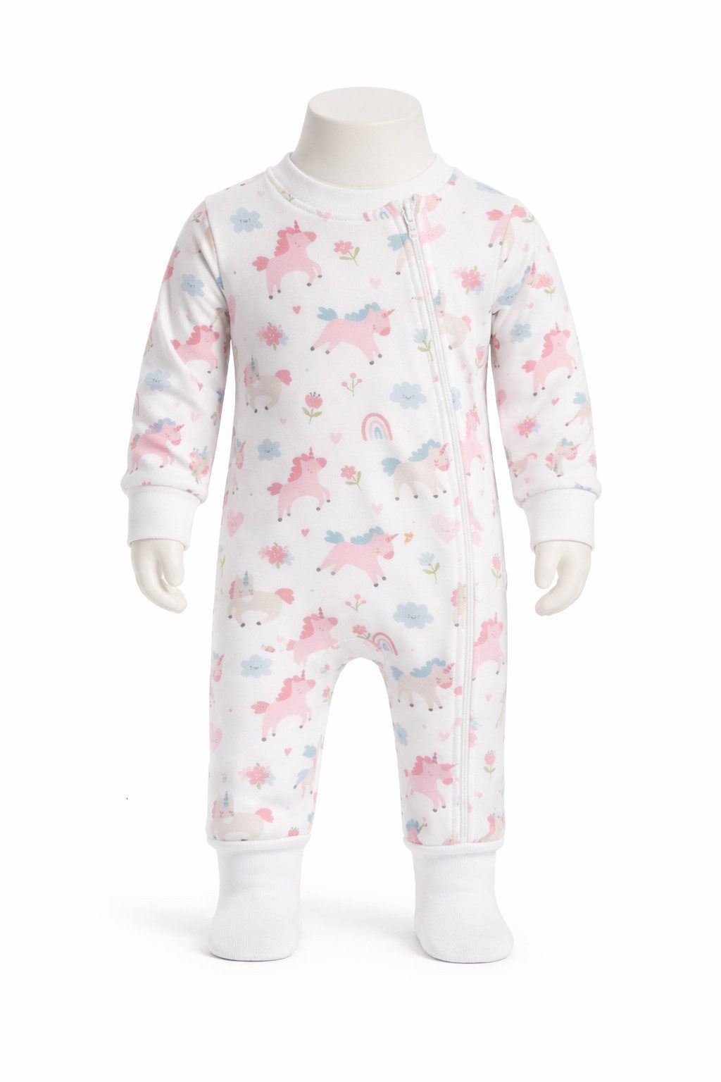 Lorey Medtec Strampler Baby Mädchen Strampler mit Fuß, Rosa, Einhorn, 100 % Baumwolle