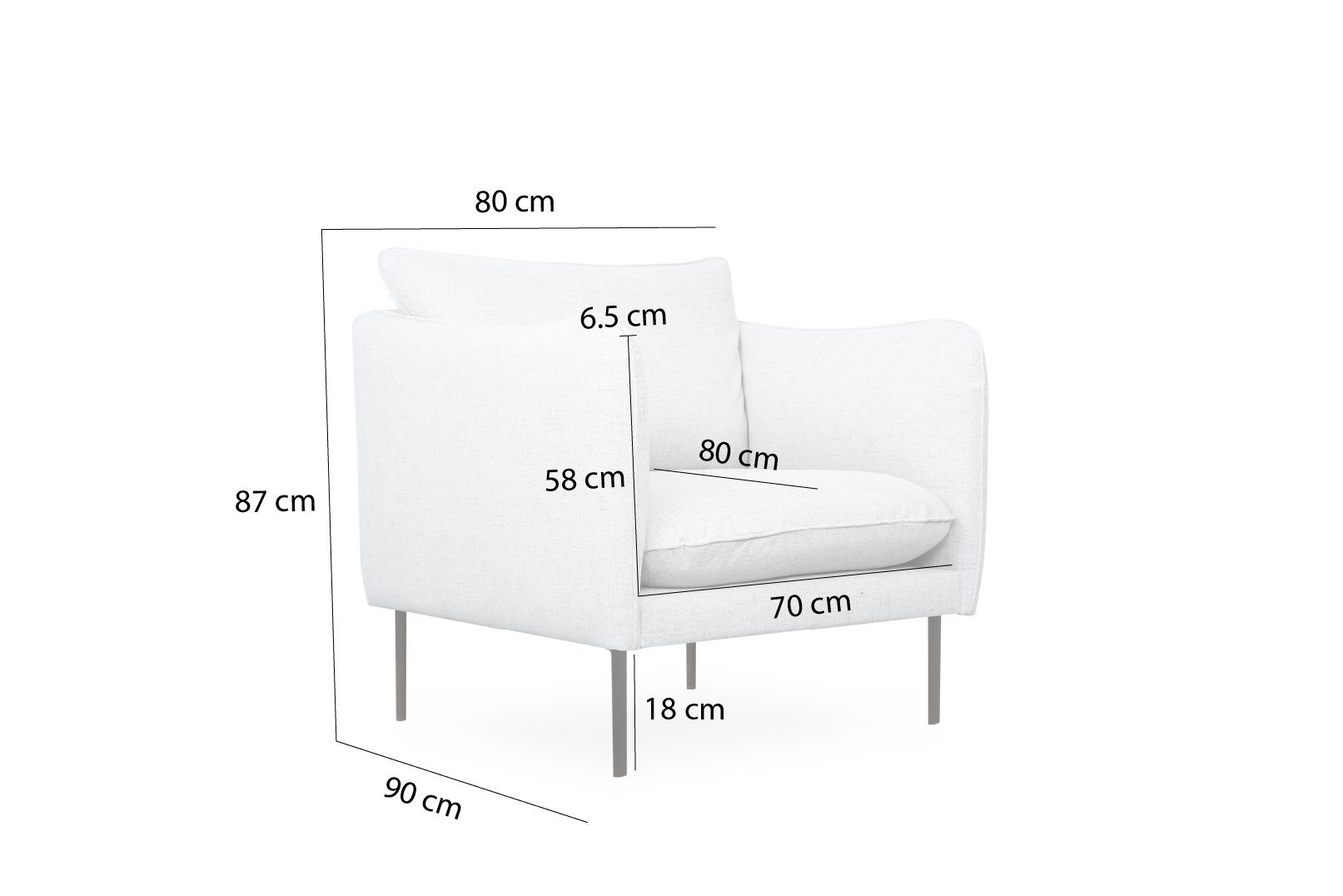 minimalistisches Skalle, schlanken Metallfüßen andas Design Sessel auf