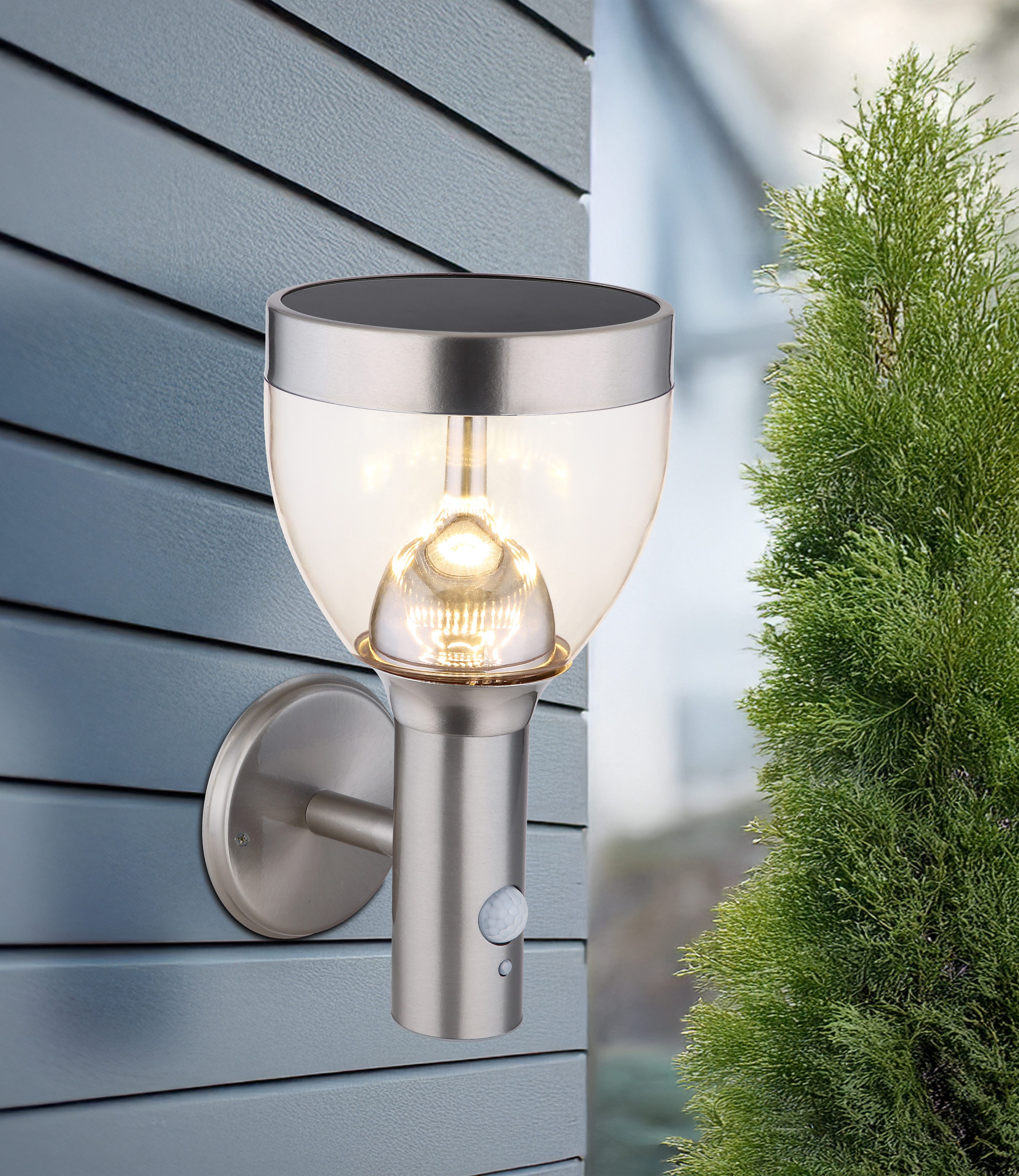 GLOBO LIGHTING LED Solarleuchte SOLARLEUCHTE EDELSTAHL, 1XLED, LED fest integriert, Warmweiß, Kompakte Leuchte mit sensorgesteuerter Helligkeit