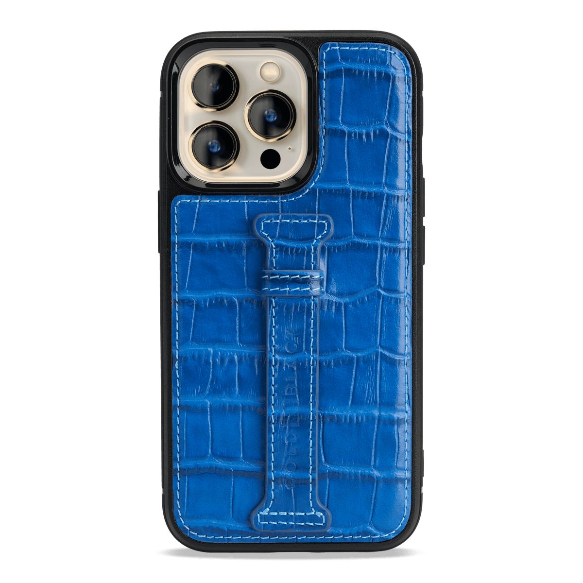 GOLDBLACK Handyhülle GOLDBLACK iPhone 13 Pro Leder Case mit Fingerschlaufe Kroko-Prägung