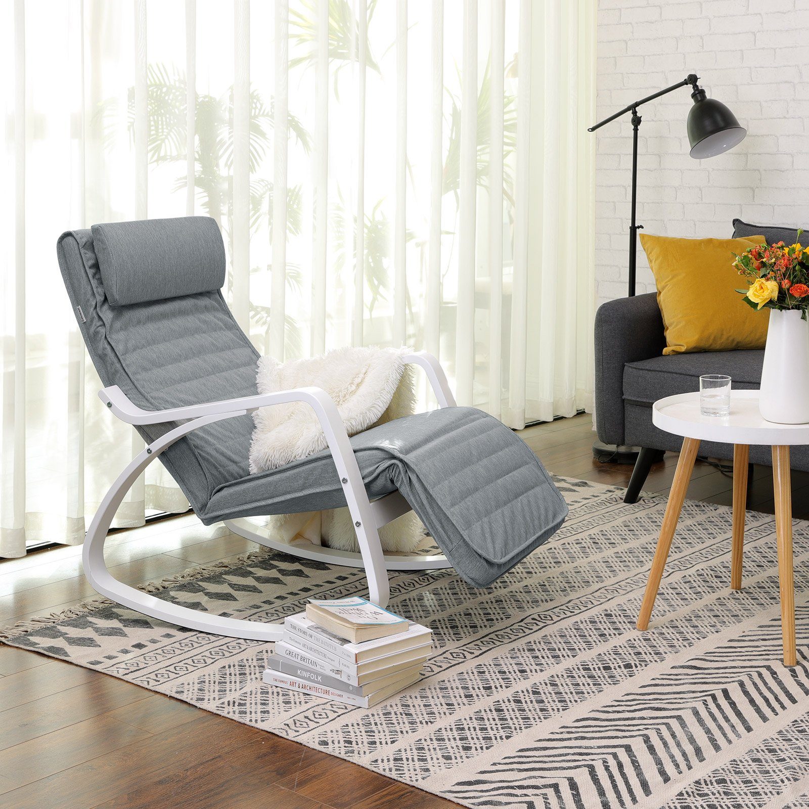 SONGMICS Schaukelstuhl »LYY11WG LYY011G01« Schaukelstuhl aus Birkenholz, Relaxstuhl, Fußstütze 5 stufig verstellbar, Bezug aus Leinenimitat, bis 150 SONGMICS Schaukelstuhl »LYY11WG LYY011G01« Schaukelstuhl aus Birkenholz, Relaxstuhl, Fußstütze 5 stufig verstellbar, Bezug aus Leinenimitat, bis 150