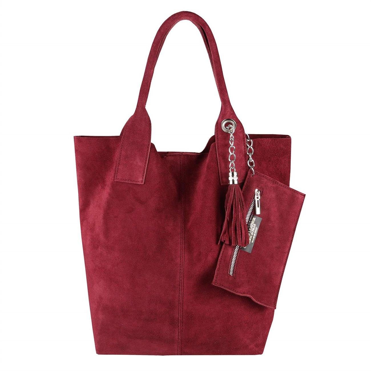 ITALYSHOP24 Schultertasche Made in Italy Damen Leder Shopper Schultertasche, ein Leichtgewicht, als Handtasche, Henkeltasche tragbar