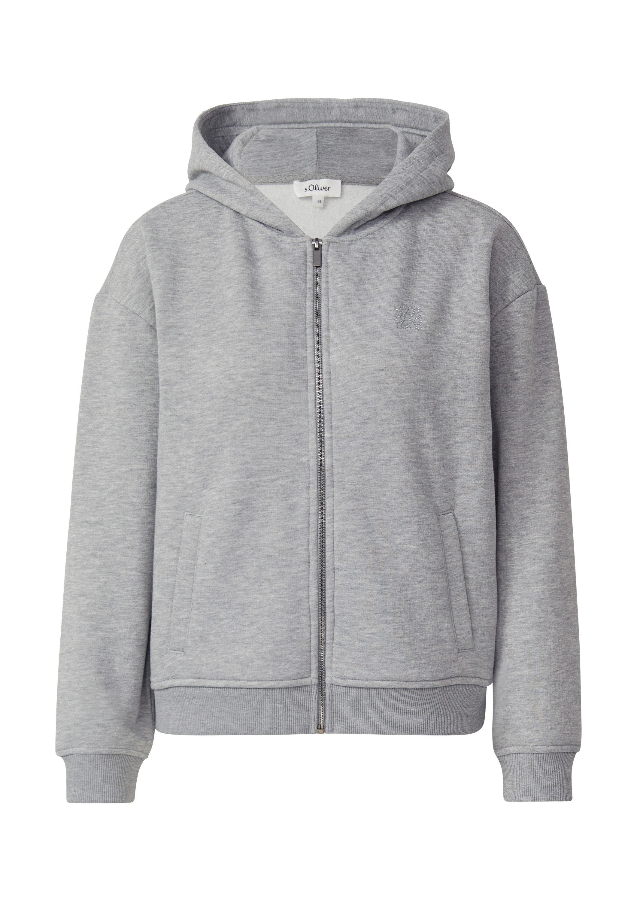 s.Oliver Sweatjacke Sweatshirt Jacke Weiche Sweatjacke mit Schmuckstein-Detail