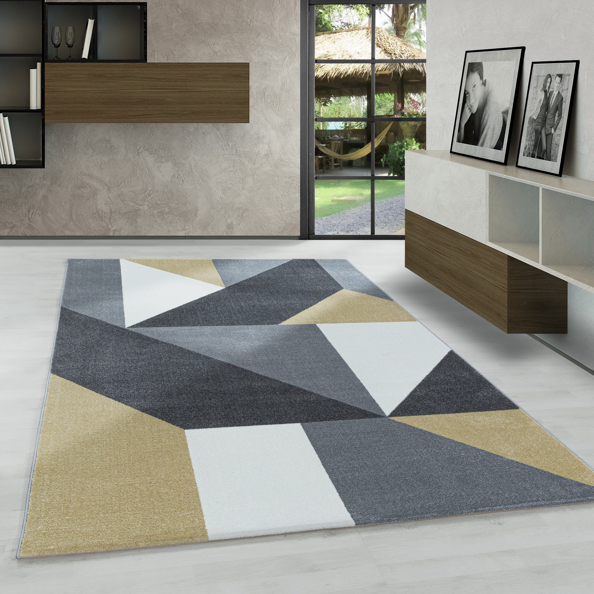 Frisé-Teppich Geometrisch Design, Carpetsale24, Läufer, Höhe: 8 mm, Kurzflor Teppich Wohnzimmer Geometrisch Design verschidene größen | Kurzflor-Teppiche