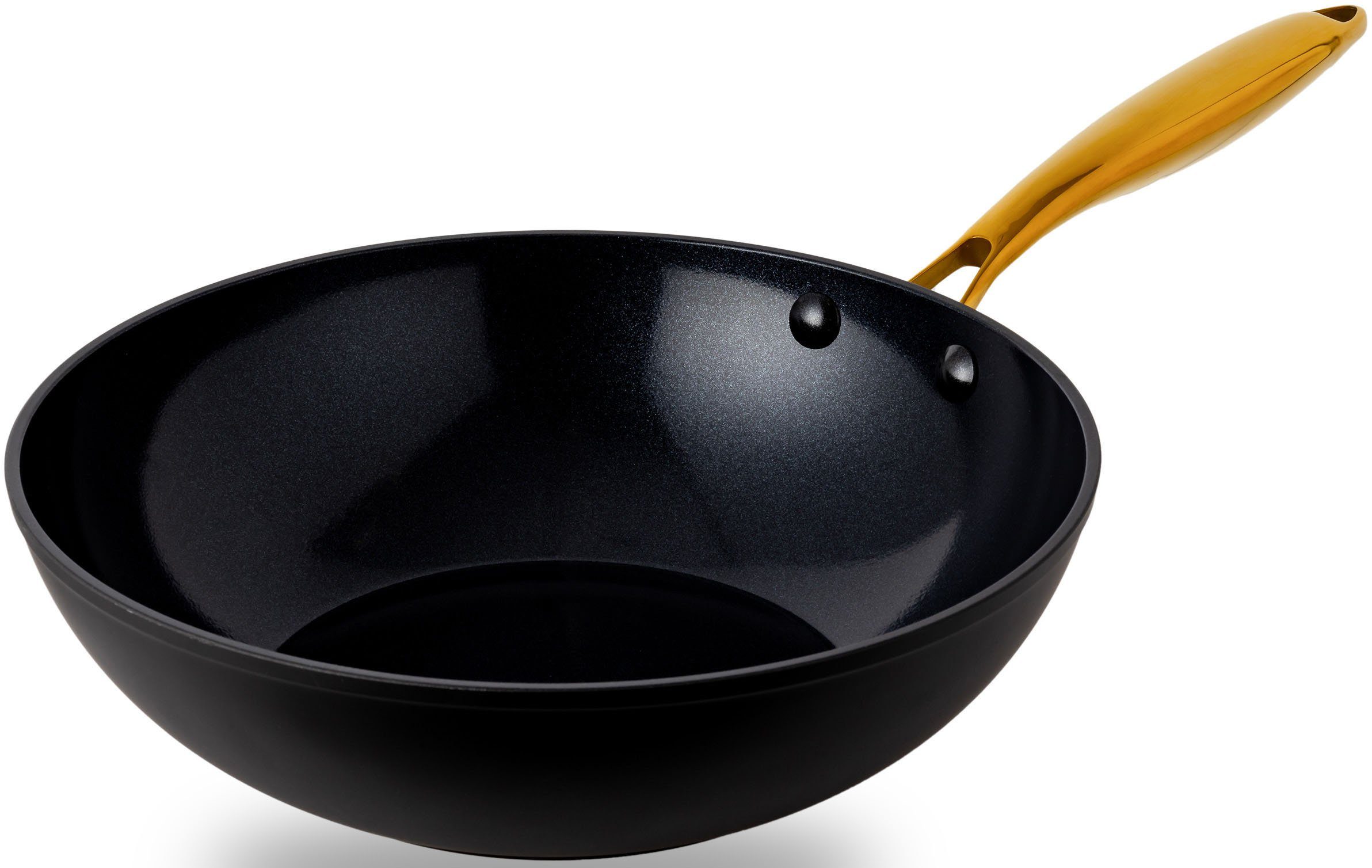 HENSSLER SCHNELLE NUMMER Wok HSN, Aluminium (1-tlg), BLACK CERAMIC Antihaftbeschichtung, goldener Edelstahlgriff, Induktion