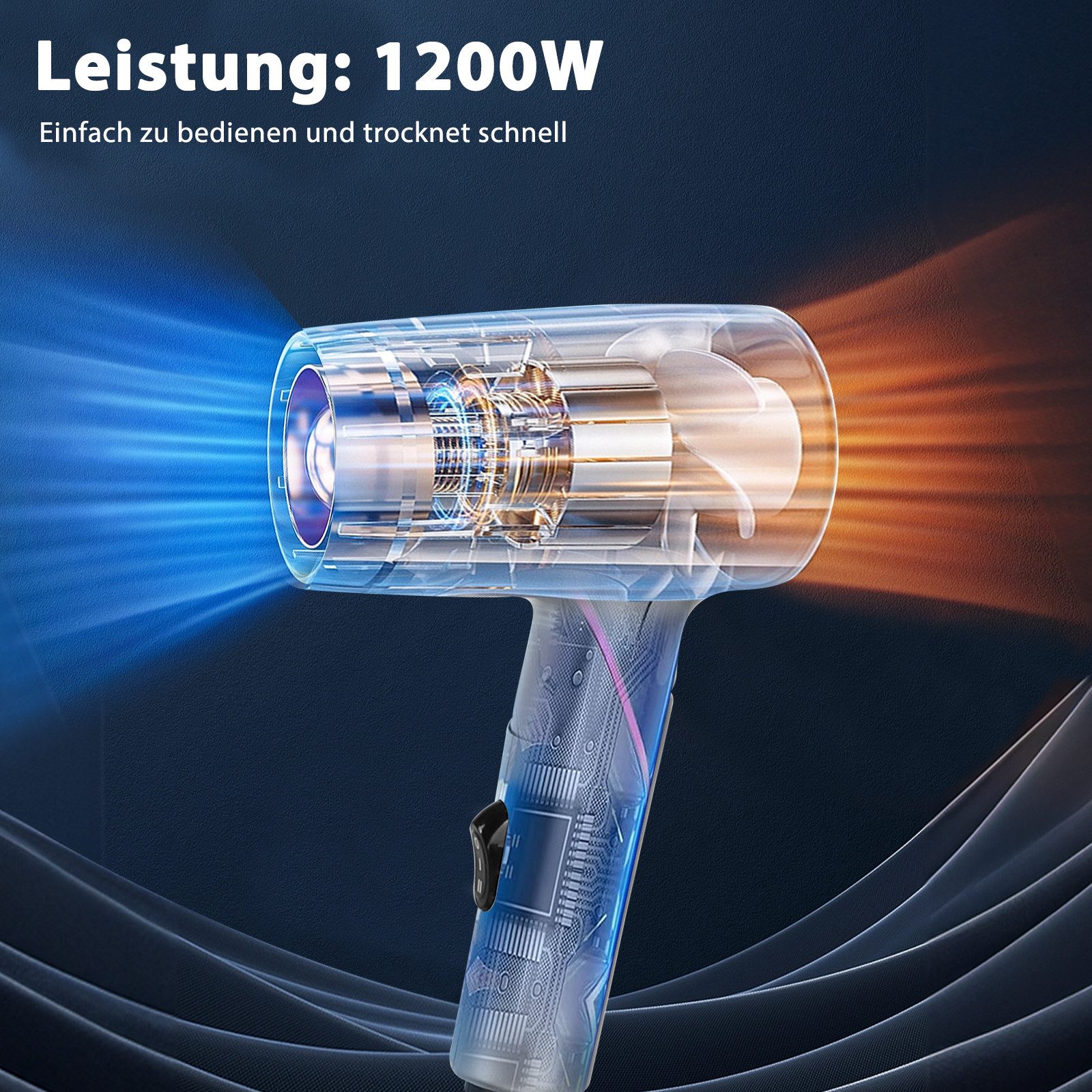Aigostar Reisehaartrockner Aigostar Haartrockner mit klappbarem Griff, tragbar, Sicherheitsschutz, 1200,00 W, 2 Geschwindigkeits- und Wärmeeinstellungen
