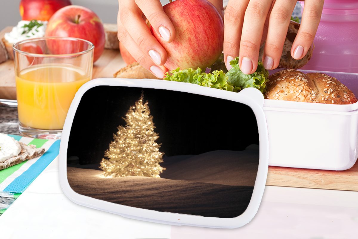 Kunststoff, und weiß Nacht, beleuchteter und Mädchen Lunchbox Kinder Weihnachtsbaum für Erwachsene, bei MuchoWow Jungs (2-tlg), Brotbox für Brotdose, Ein