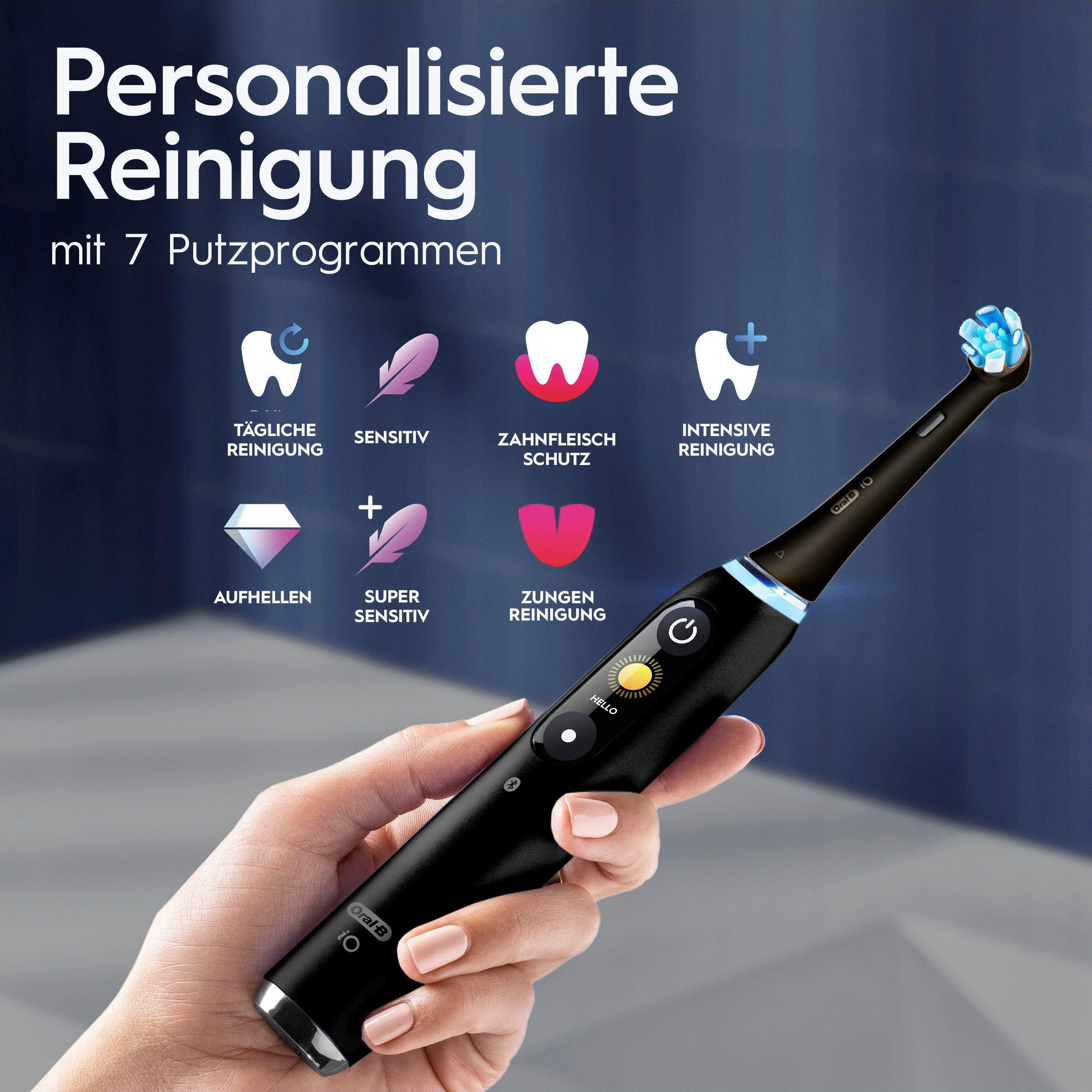 Oral-B Elektrische Putzmodi, Lade-Reiseetui St., 9 iO 1 Farbdisplay Black Aufsteckbürsten: Luxe mit Edition, Onyx Magnet-Technologie, 7 & Zahnbürste