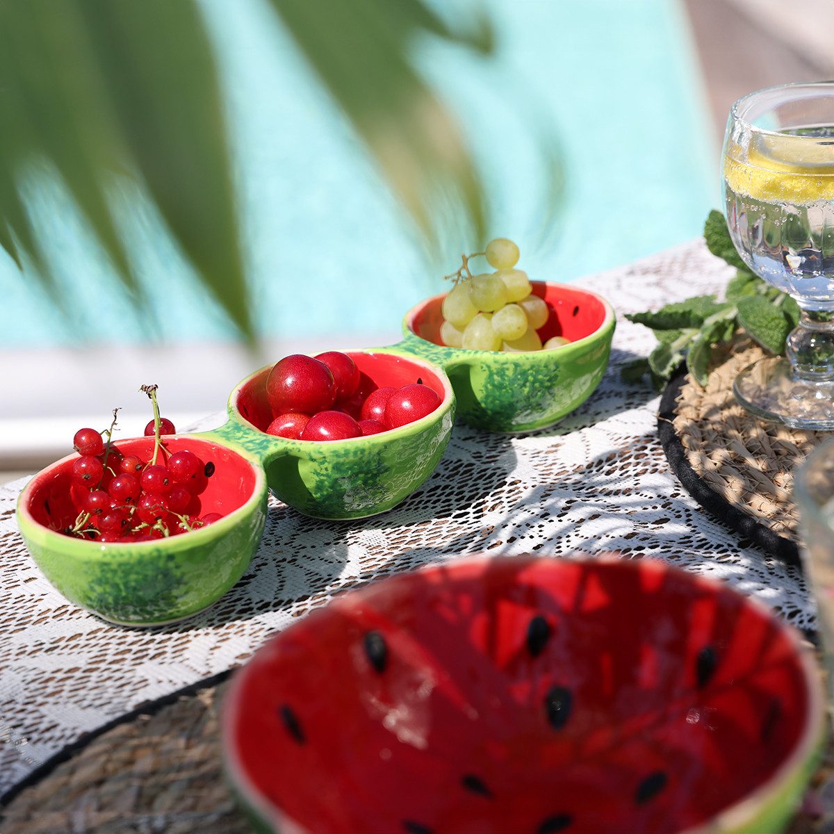 Dekofigur Tapas Set Wassermelone Keramik Dipschalen 8,5×28cm 1St